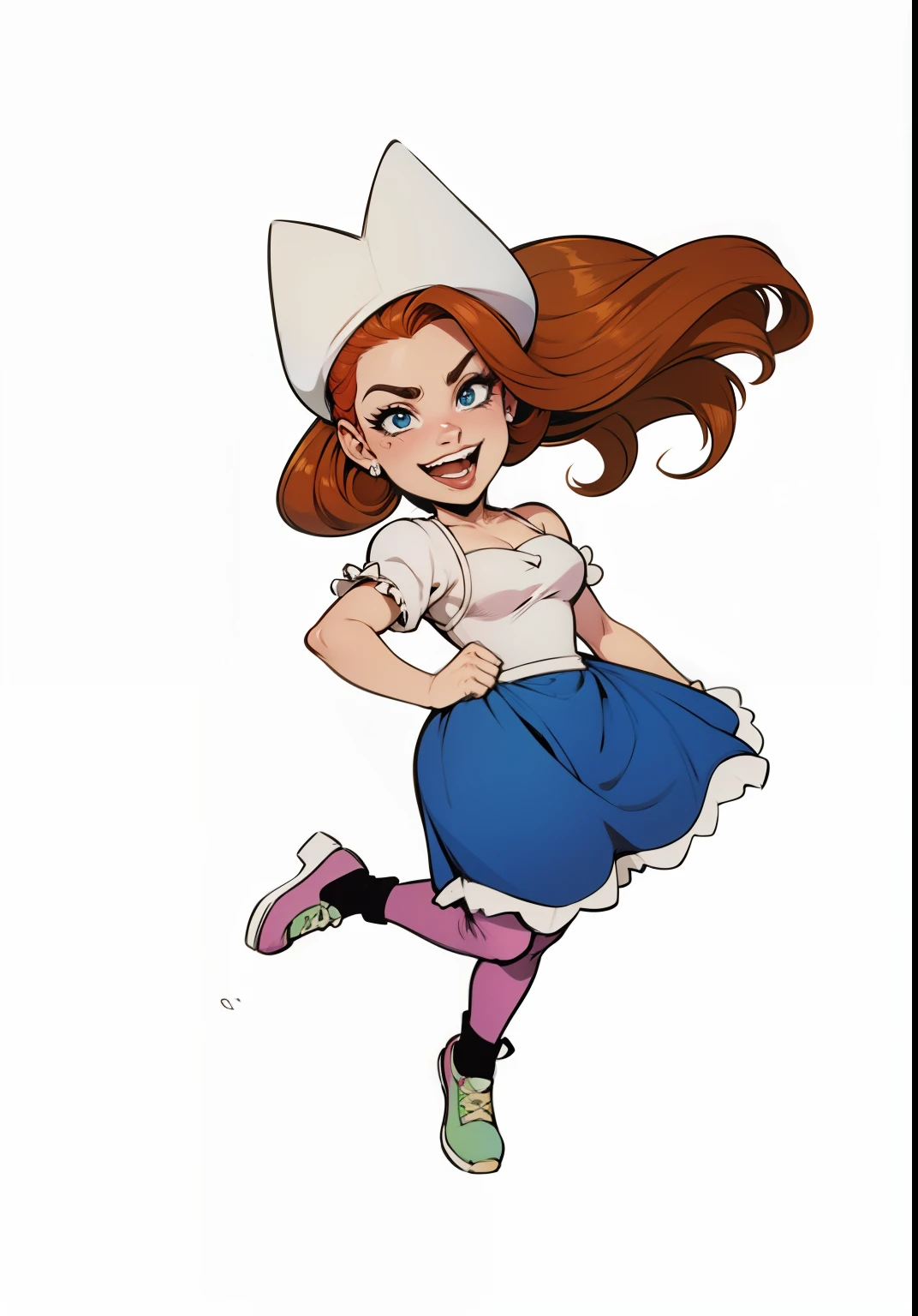 Caricatura, mulher no estilo dos desenhos animados, ruiva.