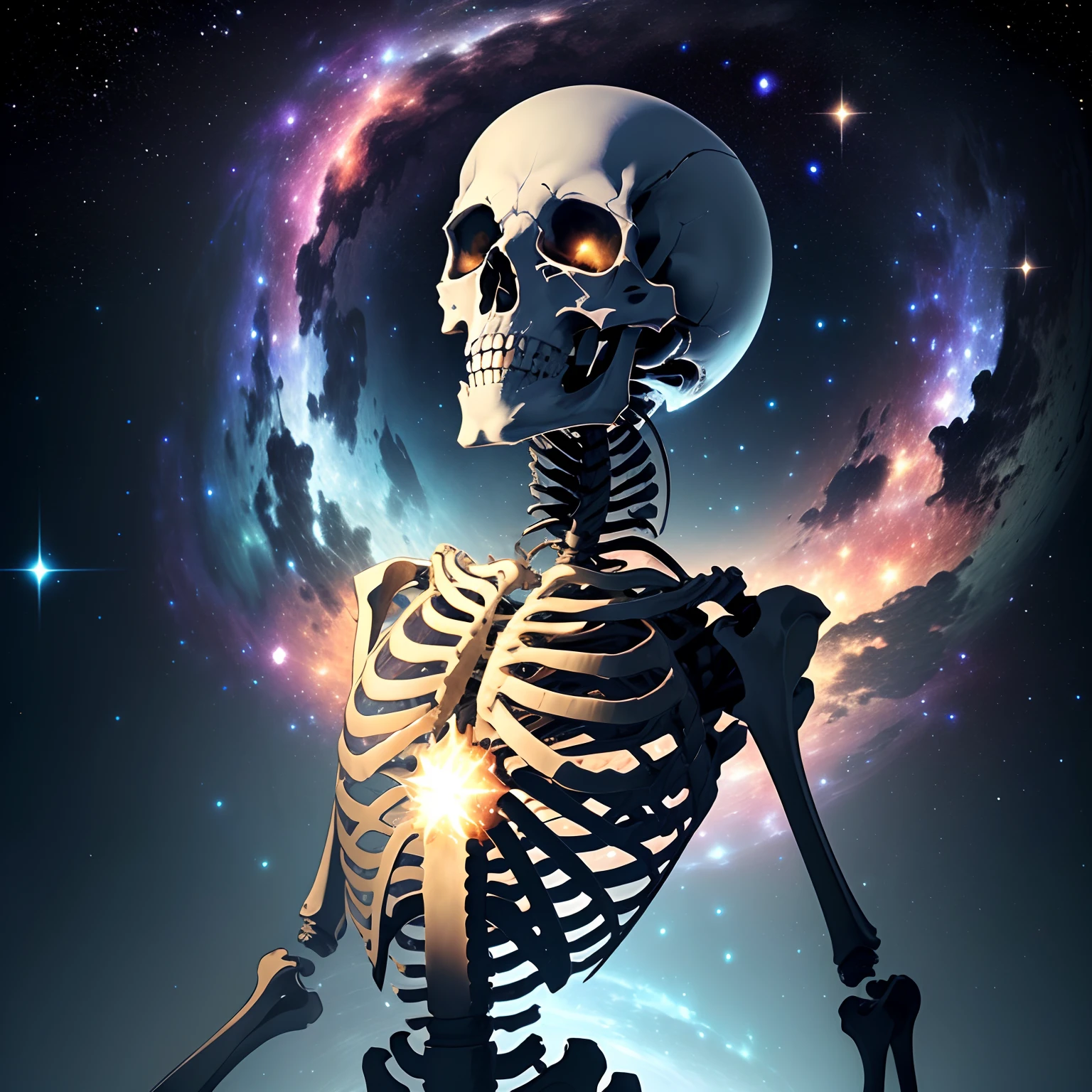 1girl, beautiful detailed bright shining eyes, transparent body, long flowing light blue shining hair, entire skeleton glowing in neon red light, holding a glowing earth globe, dreamy pose, space background with stars, (best quality, 8k, high resolution, masterpiece:1.2), ultra-detailed, (realistic, photorealistic, photo-realistic:1.37), 3D render, intricate details, glowing neon lights, cinematic lighting, volumetric lighting, dramatic lighting, vibrant colors, ethereal, surreal