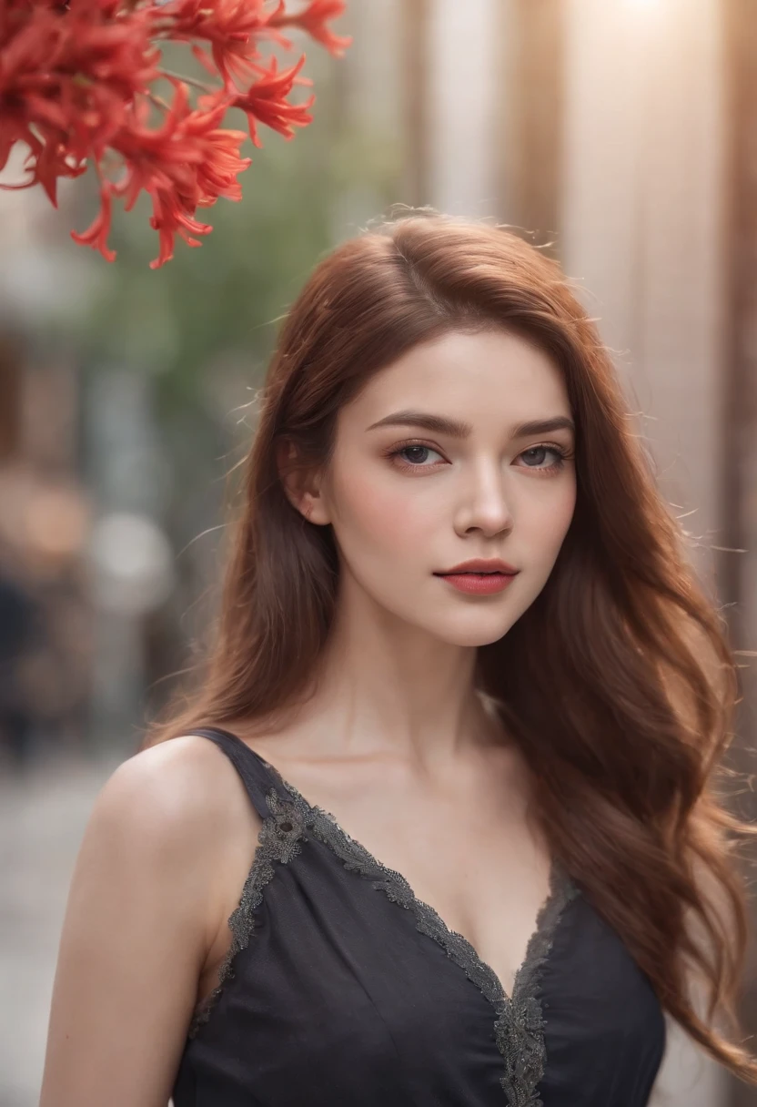 (((A deep reddish scar runs across her left cheek))) light skinned, Women around 19 years old, Natural blonde hair, Distinctive green eyes, Clothes in the world of anime, slender and graceful,, Beautiful, Streets of Tokyo, Ultra Sharp Focus, realistic shot, Tetradic color (Scar:1.4)、Hairstyles that look like they'd look like they'd look like in Dragon Ball