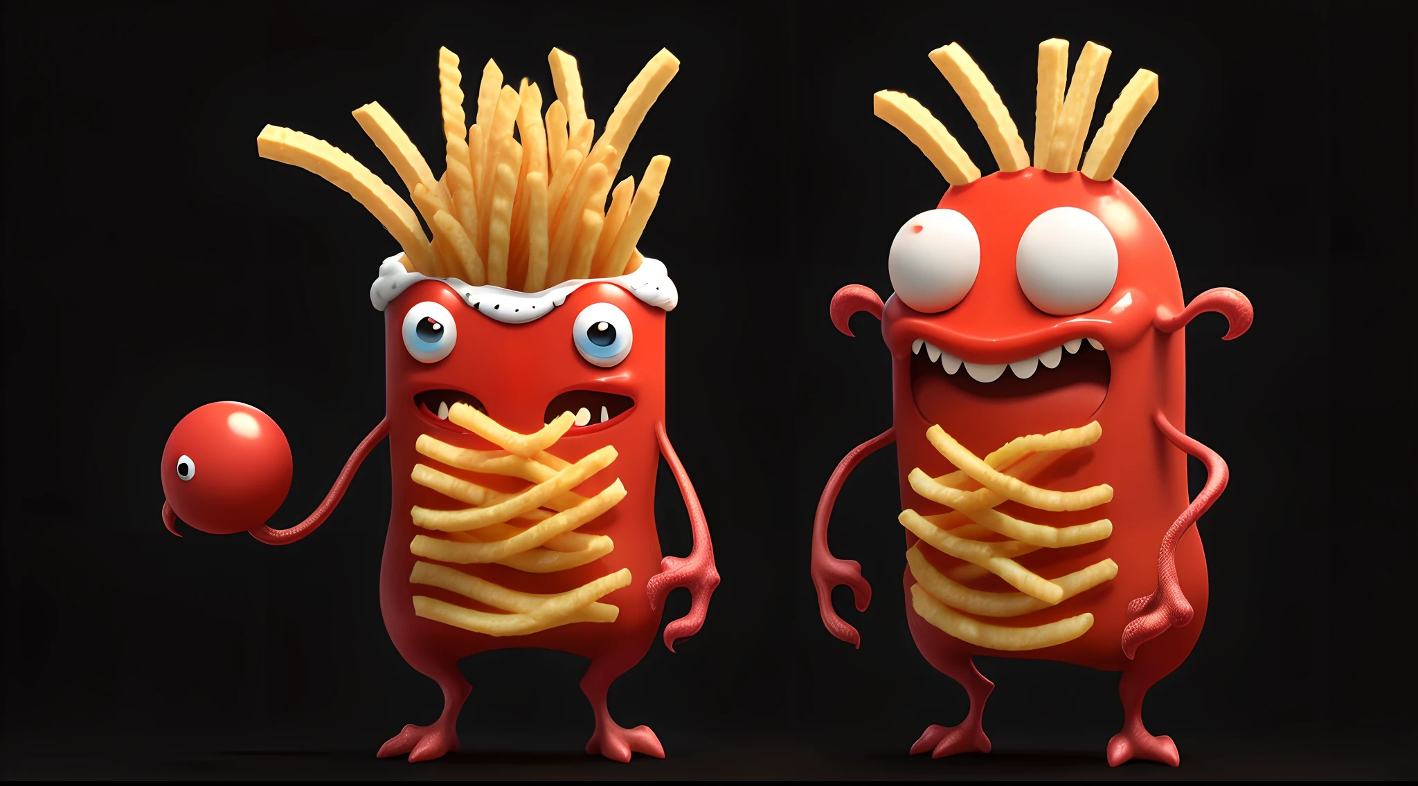 Animated cartoony mutated french fry monster  for a video game