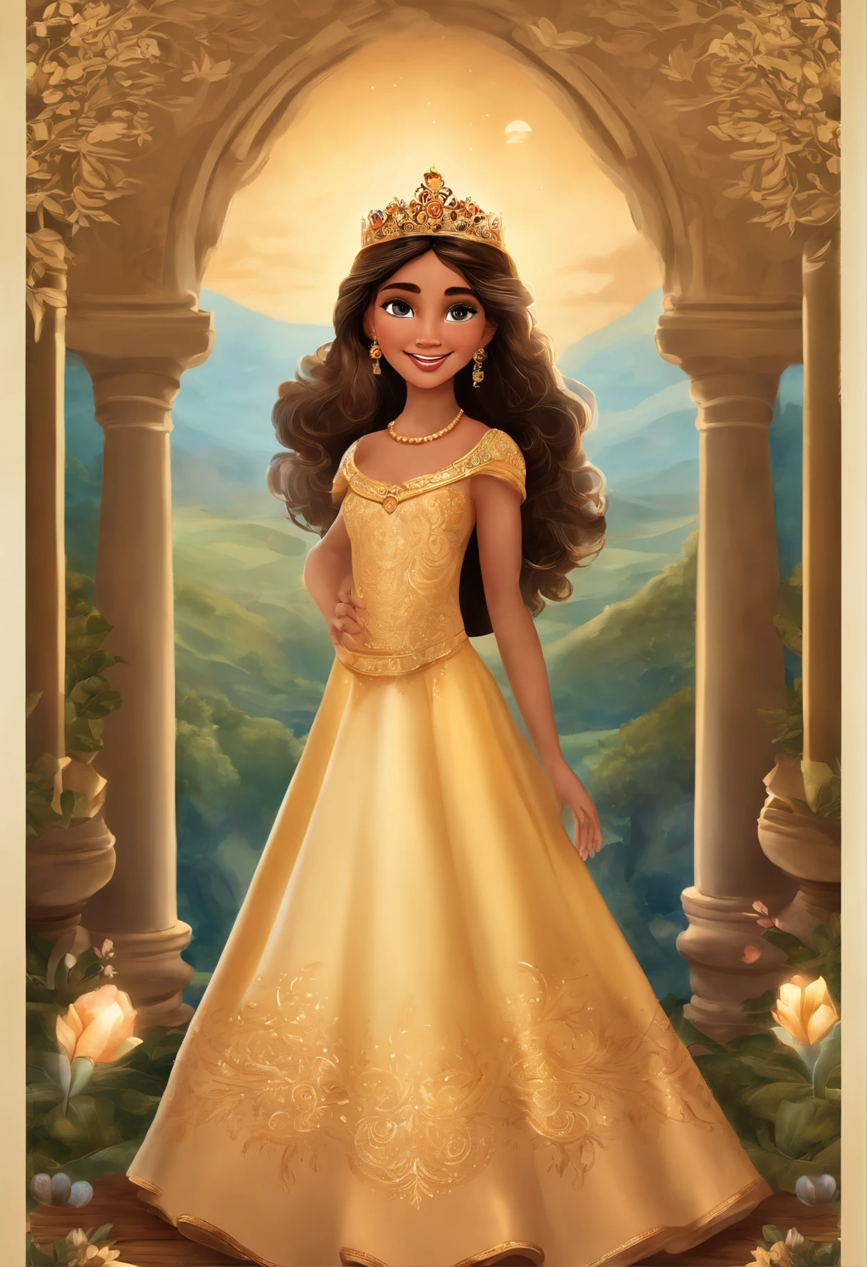 Princesa Sofia,Menina de 10 anos,personagem disney,Thematic portrait of Aladdin,illustration,Detalhes requintados,vestido elegante,tiara real,Enchanted garden scenery,cores vibrantes,master part:1.2,ultra-detalhado,Realistic,princesa,sorriso doce,Olhos curiosos,pele macia,tapete encantado,Flying through the night sky,Magic lamp,Sparkling magic powder,atmosfera extravagante e sonhadora,retrato,fundo bonito,joias requintadas,Melhor amigo da princesa - um companheiro animal falante,Storybook setting,princesa do conto de fadas,vivid colors and intricate patterns,breathtaking landscapes,brilho noturno das lanternas,Royal Palace in the background,lush vegetation and blooming flowers,Majestic sunsets,romantic and magical vibes,estrelas cintilantes,innocent and cheerful expression,atmosfera fantasiosa e sobrenatural, (Add the five fingers on the hands and move the image and coloration further away from the more oriental skin)