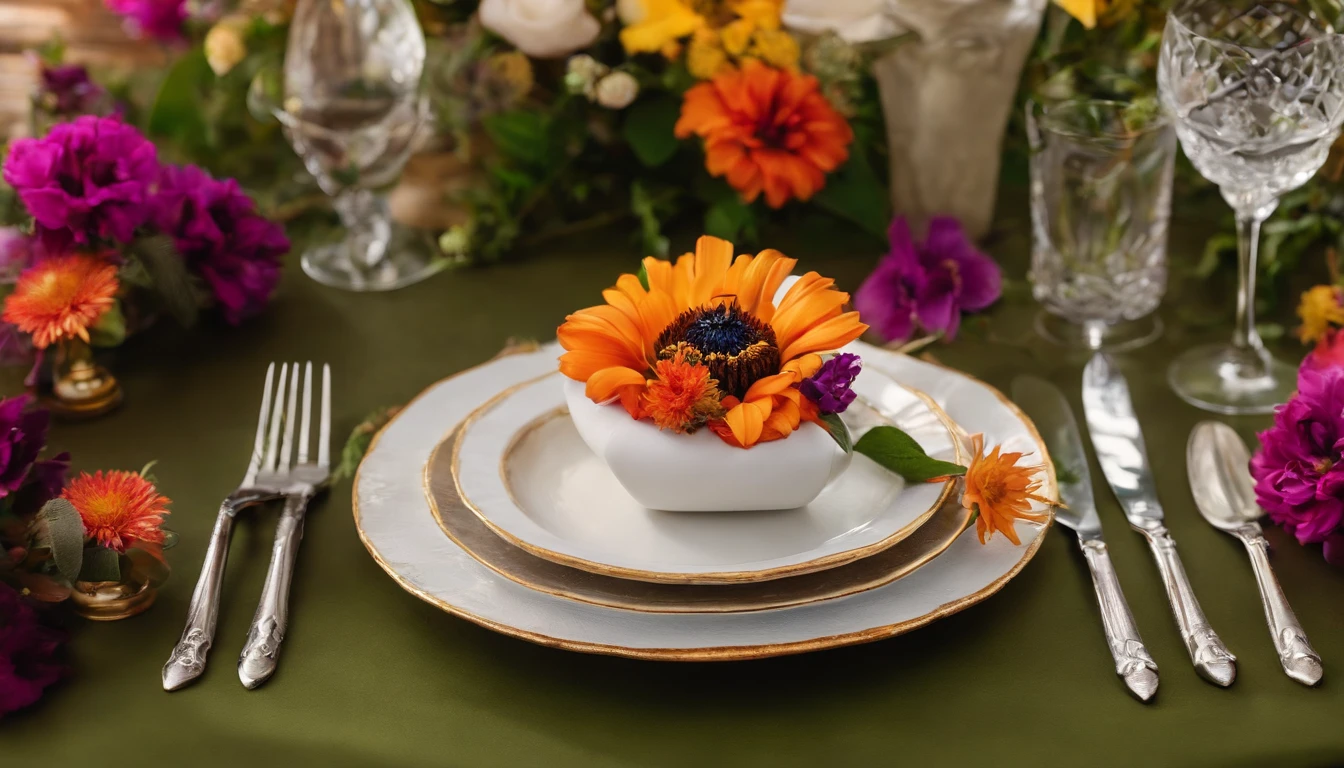 table decor thankyou card with wildflower, wide shooting angle