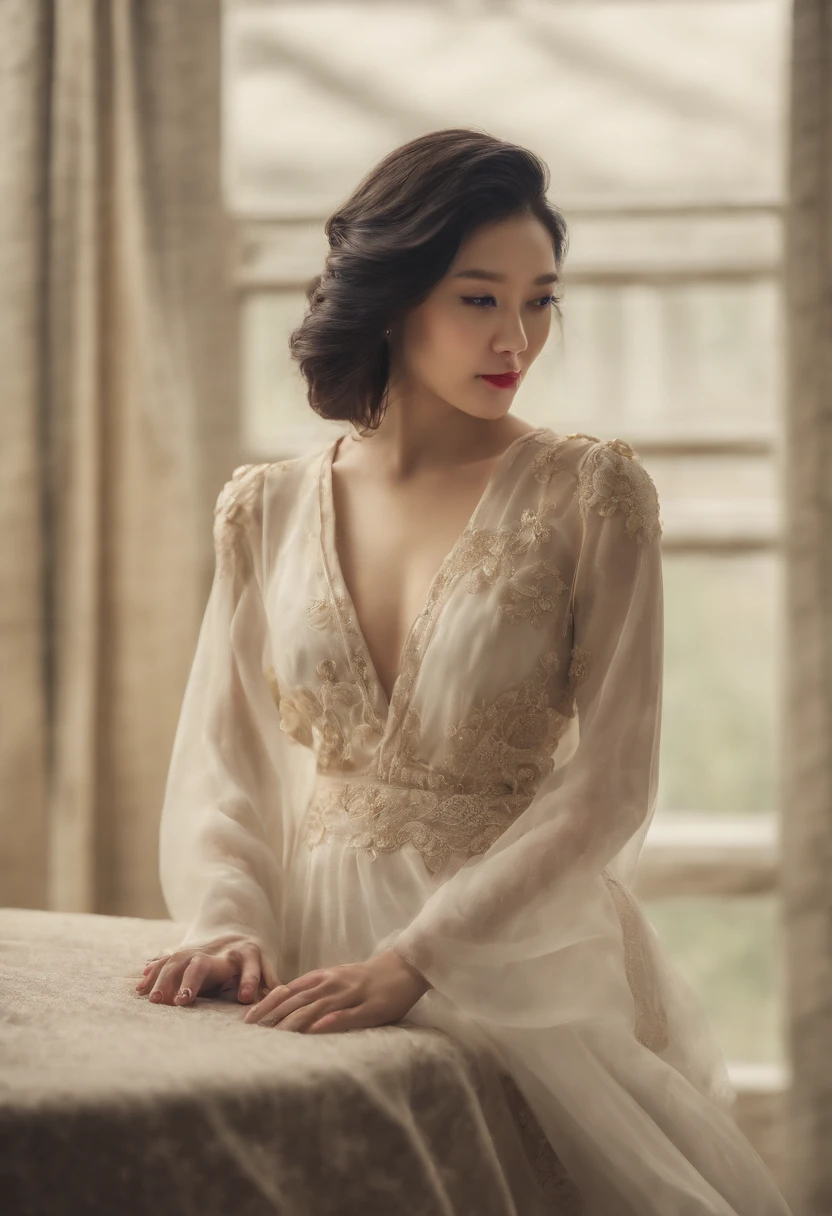 A very sexy Chinese woman with realistic drawings Clean and sharp images, Precision in the hand and body, un visage atypique mais magnifique