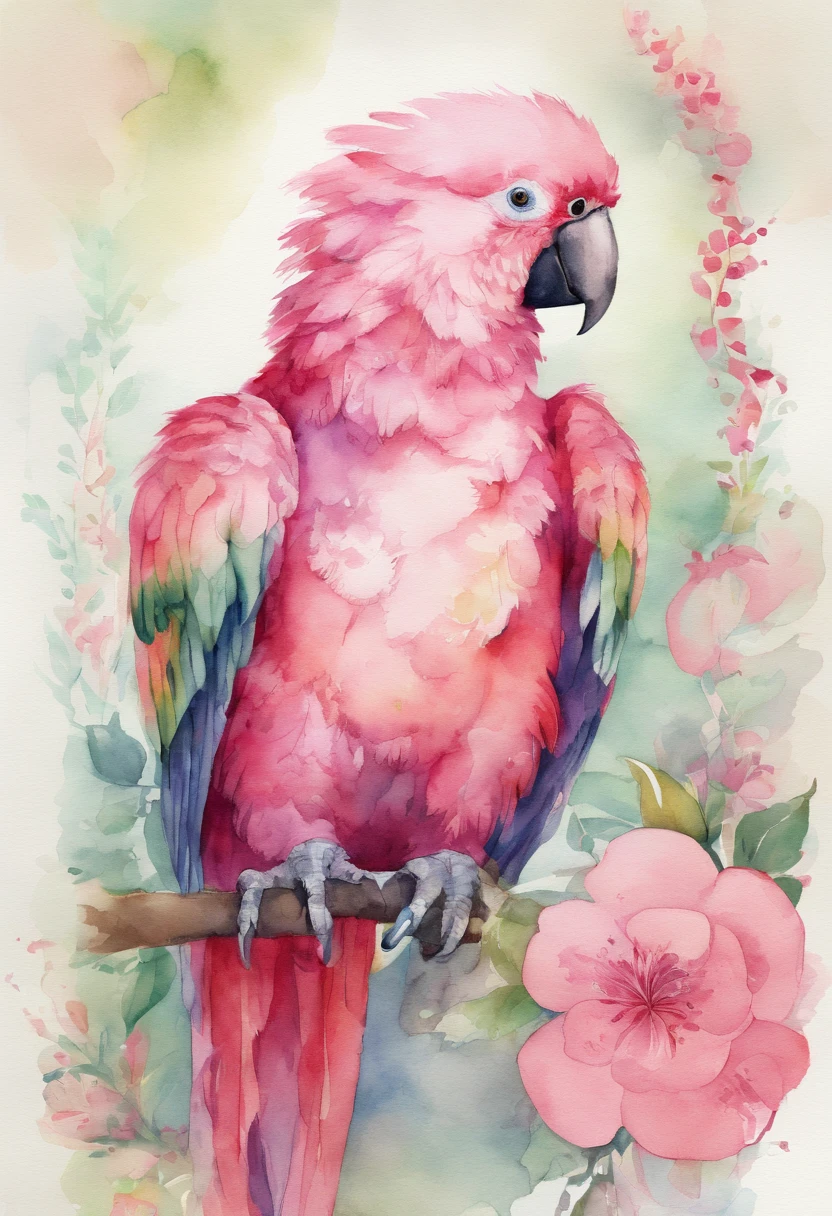 Watercolor parrot pink cute