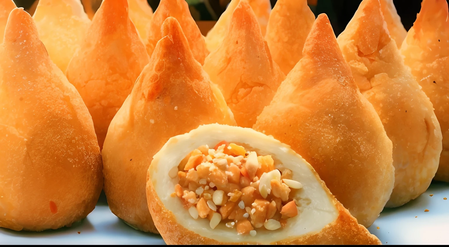 There is a closeup of a mass with a bite taken from it, bao phan, Condorito, cone, em forma de cone, bao pnan, 1 5 0 4, 3 4 5 3 1, Hosada, 4 0 9 6, 1505, delicioso, crispy buns, Nuttavut Baiphowongse