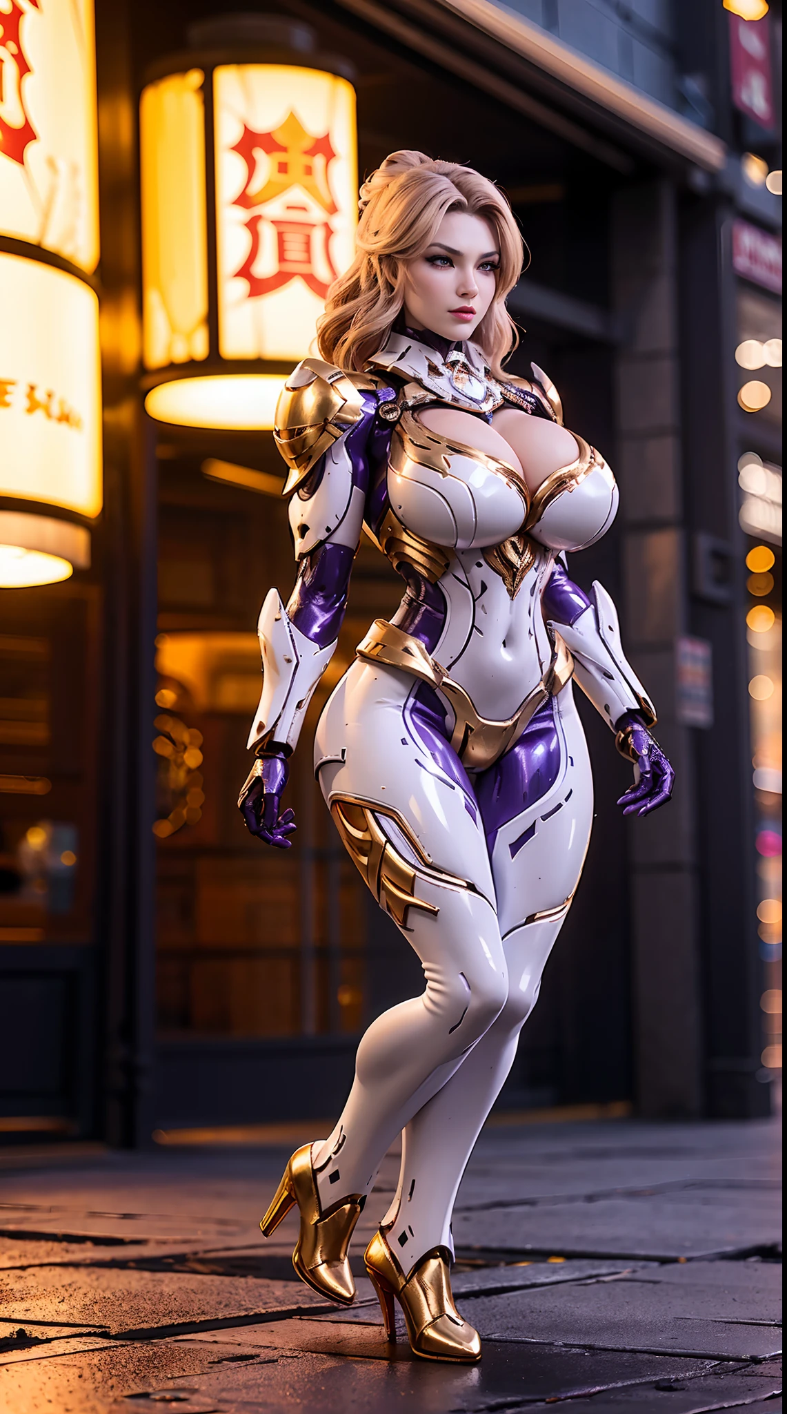 (DRAGON HEAD), HUGE FAKE BOOBS, (BEAUTIFUL FACE), (GOLD:1.2, WHITE:0.8, PURPLE:0.9 MECHA ARMORED GEAR), FUTURISTIC DRAGON MECHA SUIT, (CLEAVAGE), (SKINTIGHT YOGA PANTS), (HIGH HEELS), (PERFECT BODY:1.2), (FULL BODY VIEW), FRONT, (STANDING:1), SEXY MUSCULAR BODY, MUSCLE ABS, UHD, 8K, 1080P.
