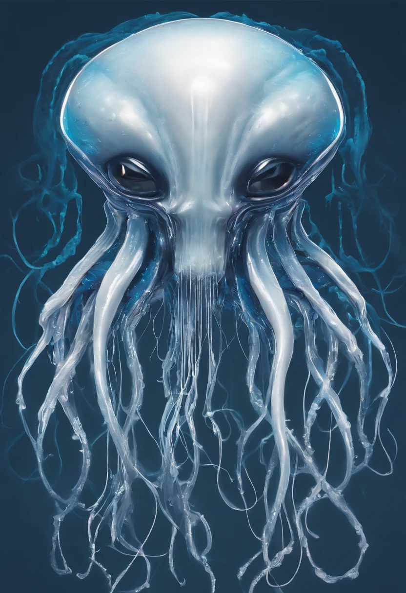 Abaquist Slime, white and white-blue, jellyfish-like, crackling with electricity, tendrils dripping with white slime, masterpiece, best quality