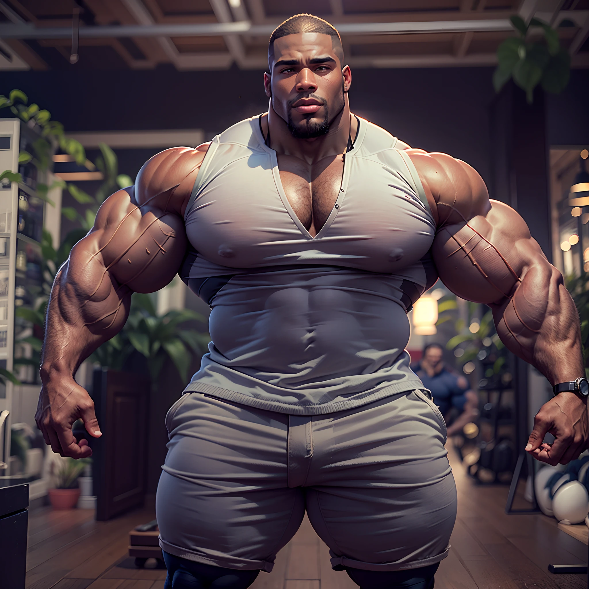 Very Big Bodybuilder muscle man,Japanese man,Developed muscles、Sit on the ground、Very musclefat,32yo,Oversized Big body,no body hair,naked,Very bulky Big underboobs, Skin with visible veins, medium length hair,A cinematic scene unfolds in 8k resolution, on a brig,(Gorilla-like face:0.3),Big Nose,(Big penis:0.7)(Thick penis:0.7)(elect penis:1.4)(Detailed elect penis shape:1.4)nsfw、naked