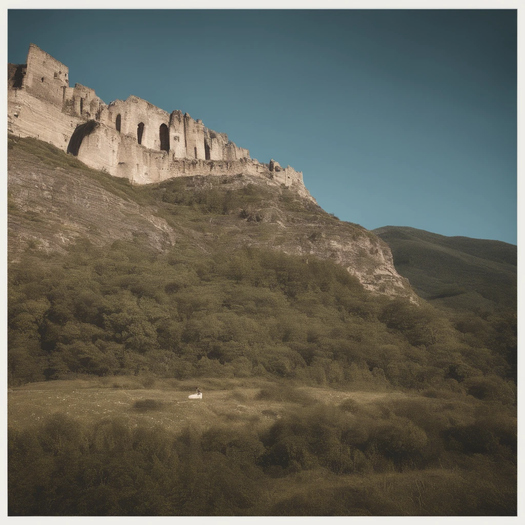 Jesus Christ,high high quality,8K,Many details,Christ Light,ln the forest,rivulets,mountain ranges,Ancient castle,The sky has clouds that shine brightly