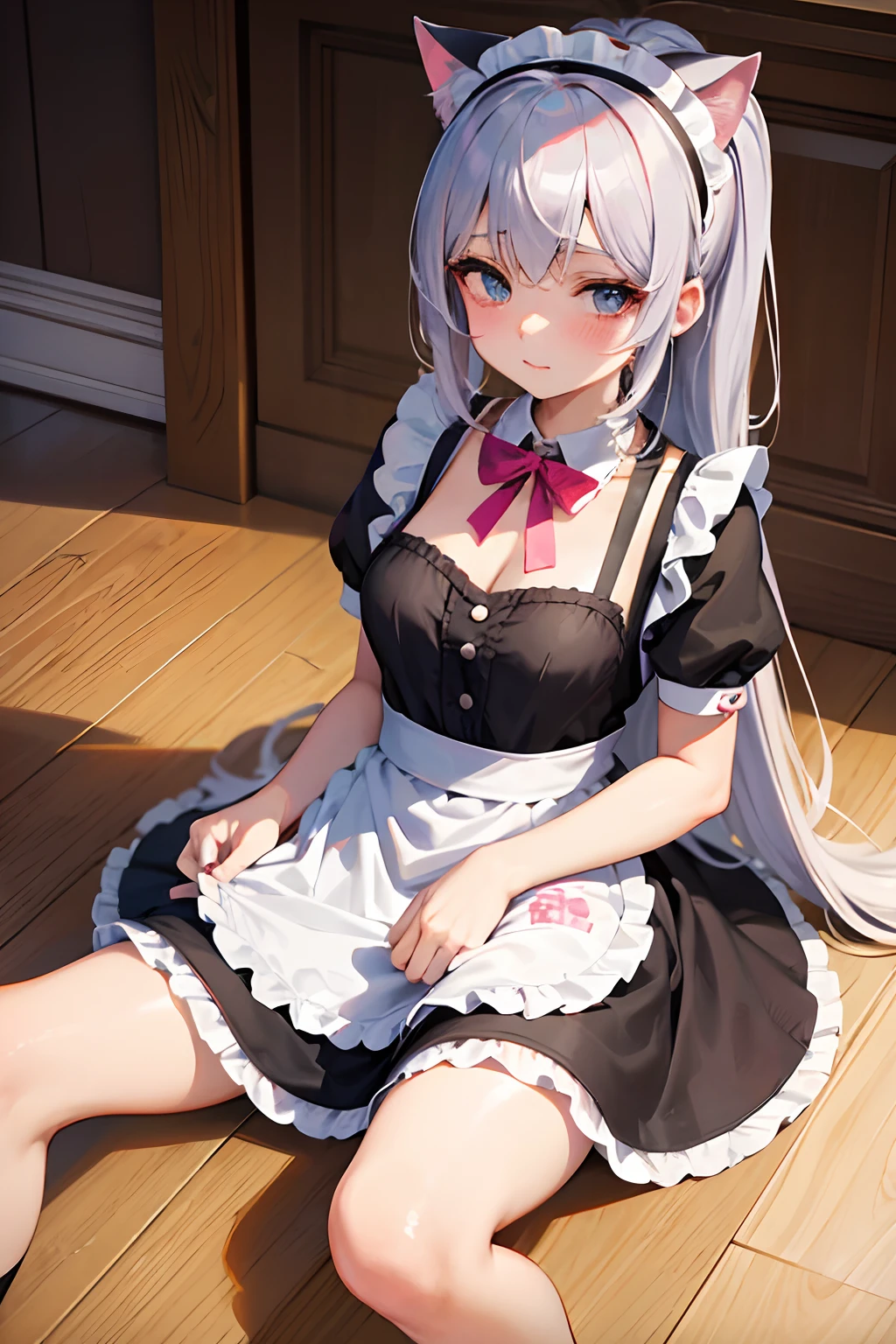 anime girl in maid outfit sitting on the floor with her legs crossed, anime girl in a maid costume, gorgeous maid, maid outfit, anime cat girl in a maid costume, maid dress, maid, cute anime waifu in a nice dress, ( waitress ) girl, anime maids riding early tanks, wearing maid uniform