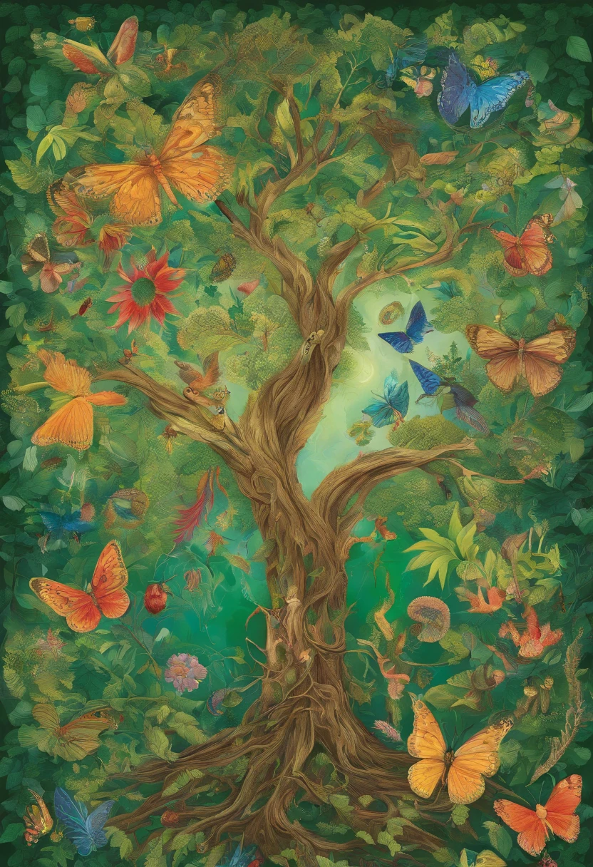 Title: "Symphony of Life"
Description:
My artwork, titled "Symphony of Life," is a captivating representation of the intricate web of biodiversity and the harmonious balance it brings to our planet. Inspired by the theme of biodiversity conservation, this design aims to evoke a sense of awe and appreciation for the diverse life forms that coexist in our natural world.
The central focus of the artwork is a majestic tree, its branches reaching towards the sky like outstretched arms. The tree serves as a symbol of life, strength, and interconnectedness. Its lush green foliage is adorned with an array of intricate patterns and textures, representing the diversity of plant species that form the foundation of our ecosystems.
Surrounding the tree, a vibrant kaleidoscope of animals, both big and small, come to life. Delicate butterflies flutter gracefully, spreading their vibrant wings in a dance of colors. Colorful birds perch on branches, their melodious songs echoing through the air. Playful monkeys swing from vine to vine, while shy reptiles and amphibians find solace amidst the foliage.
Beneath the canopy, a rich tapestry of flora and fauna thrives. Exotic flowers bloom in a vibrant symphony of colors, attracting pollinators and providing essential nourishment. Tiny insects scurry about their vital tasks, contributing to the intricate ecosystem that sustains life.
To emphasize the need for conservation, subtle hints of human impact are incorporated into the artwork. Intricate brushstrokes depict the fragility of coral reefs, highlighting the urgent need to protect these delicate marine ecosystems. A gentle stream weaves through the scene, reminding us of the importance of preserving clean water sources for the survival of countless species.
The color palette is a harmonious blend of earthy tones and vibrant pops of color, reflecting the diversity and vibrancy of nature. Shades of green symbolize growth and renewal, while bursts of blues and yellows represent the