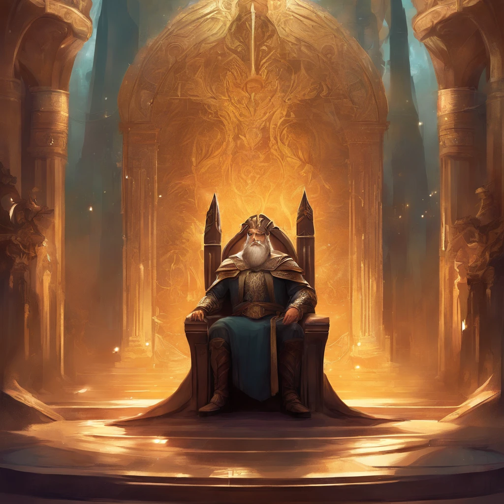 Odin sitting in a throne, brown hair and beard, looks like viggo mortensen