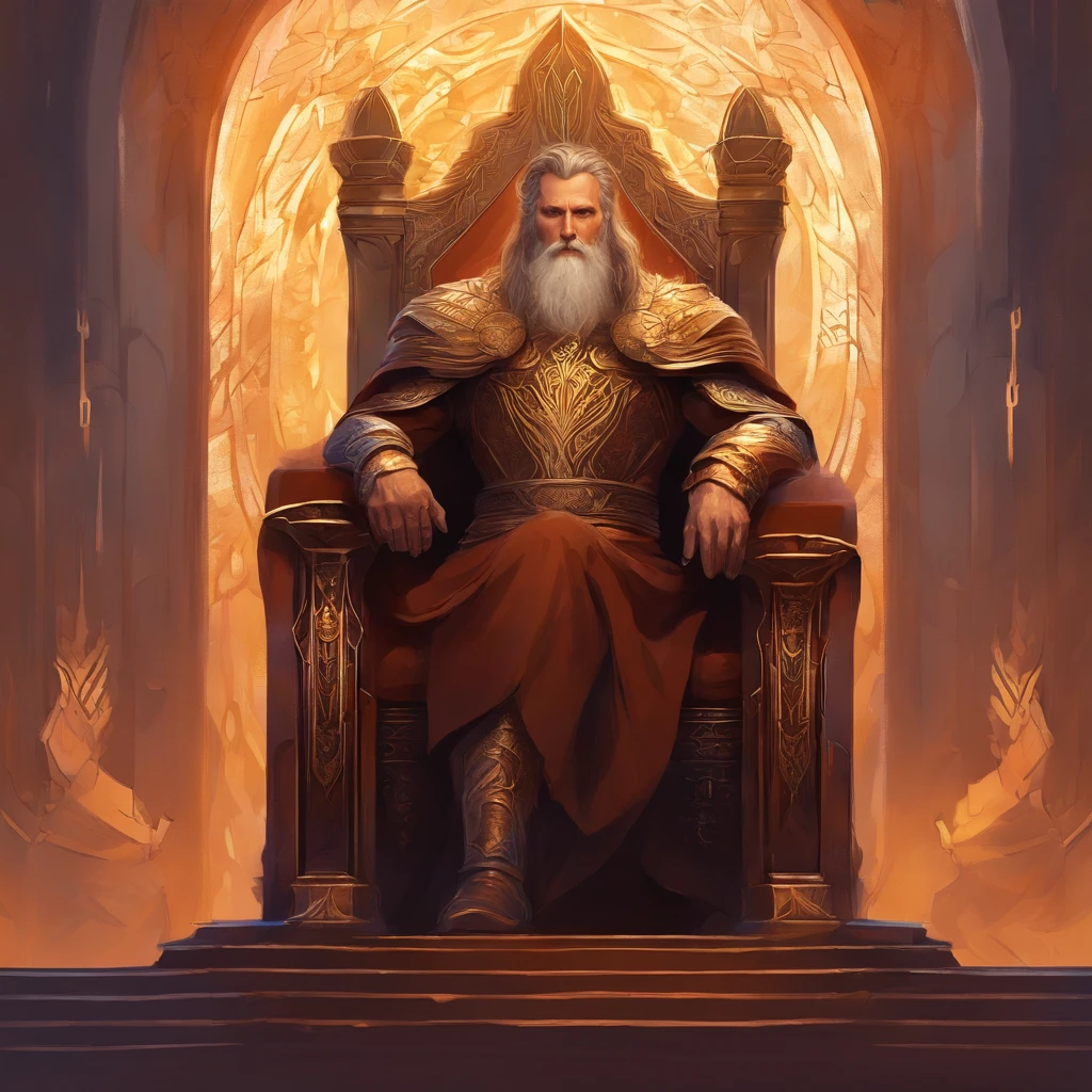 Odin sitting in a throne, brown hair and beard, looks like viggo mortensen