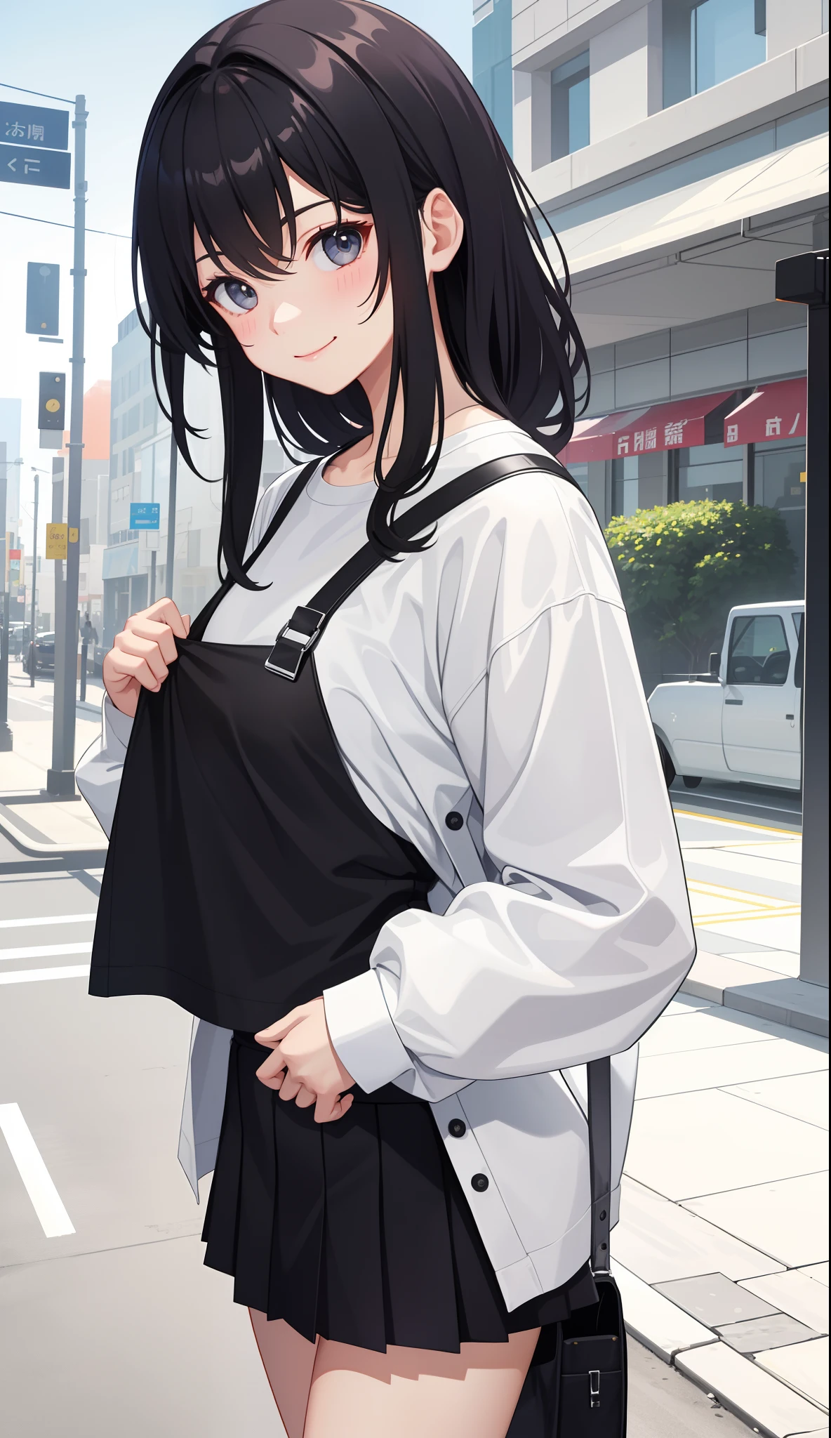 1girl in、AS-Adult、A smile、The shirt、a miniskirt、(small tits)、Walking with a thigh、Upper body portrait、