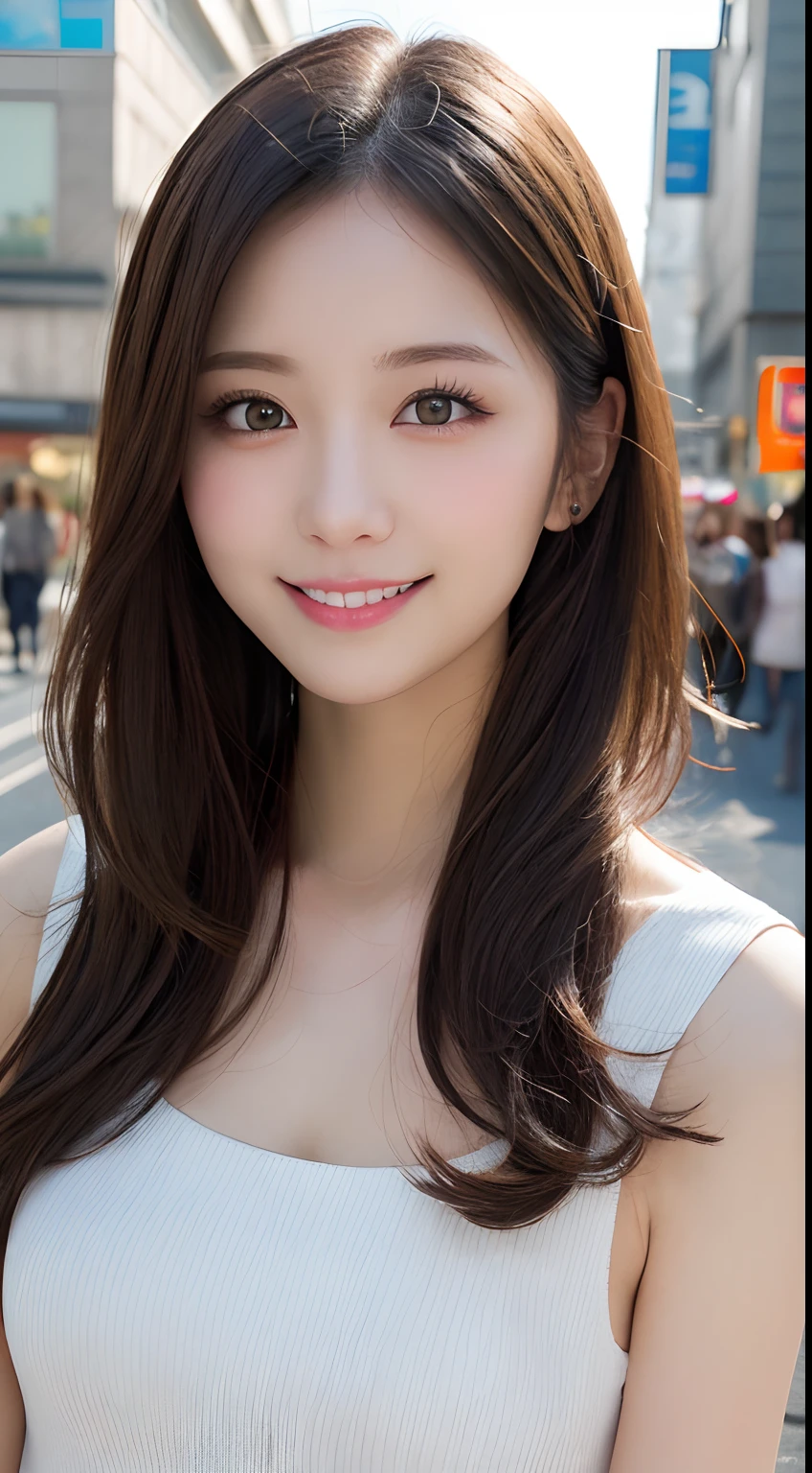 masutepiece, Best Quality, Illustration, Ultra-detailed, finely detail, hight resolution, 8K Wallpaper, Perfect dynamic composition, Beautiful detailed eyes, doress,Medium Hair, mid-chest, Natural Color Lip, Random and sexy poses,Smile,Aoyama Street Walk、20 years girl