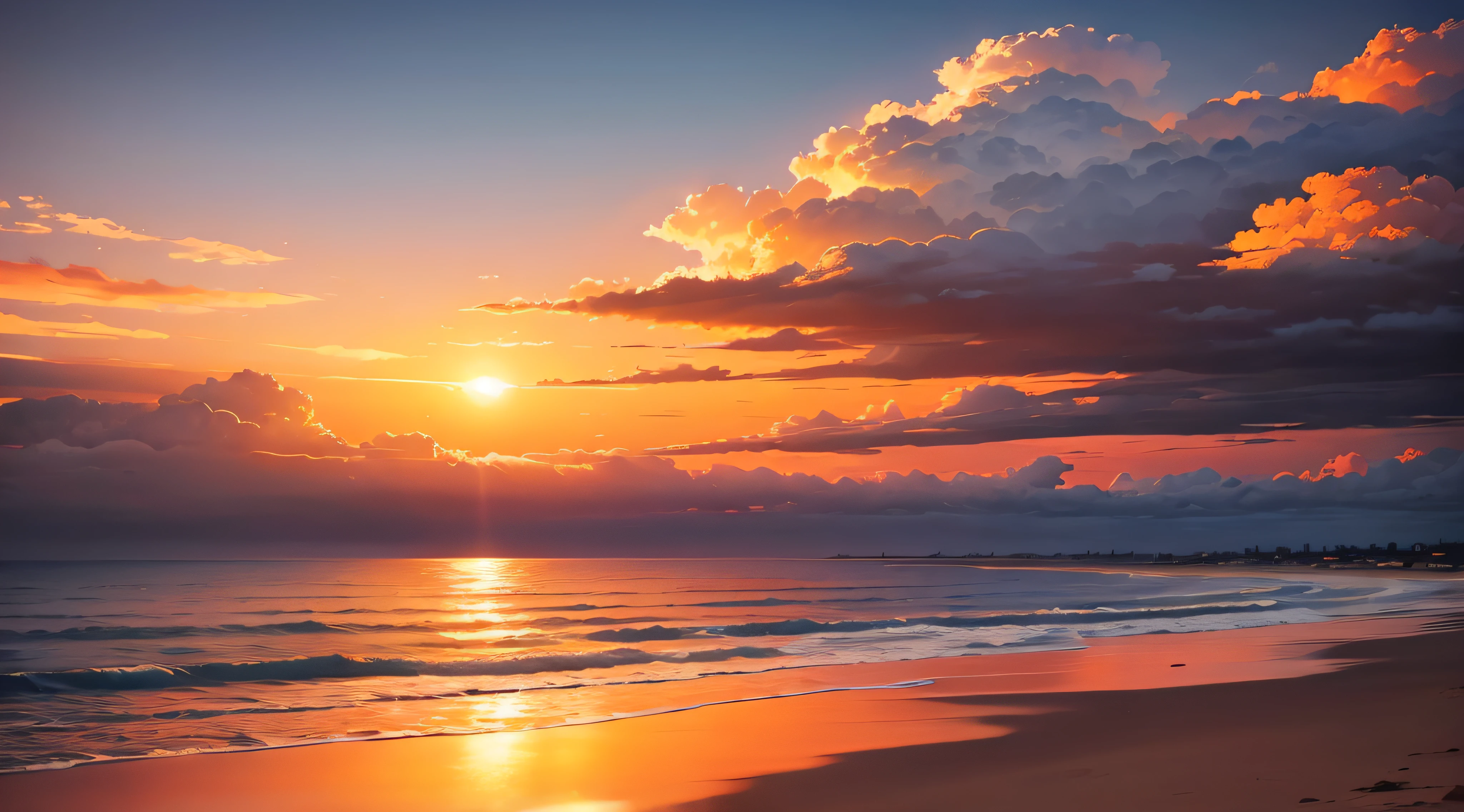 Sky during sunset, nuvens, pintura, pincel, raios de sol, only heaven, laranja, heaven, sem terra