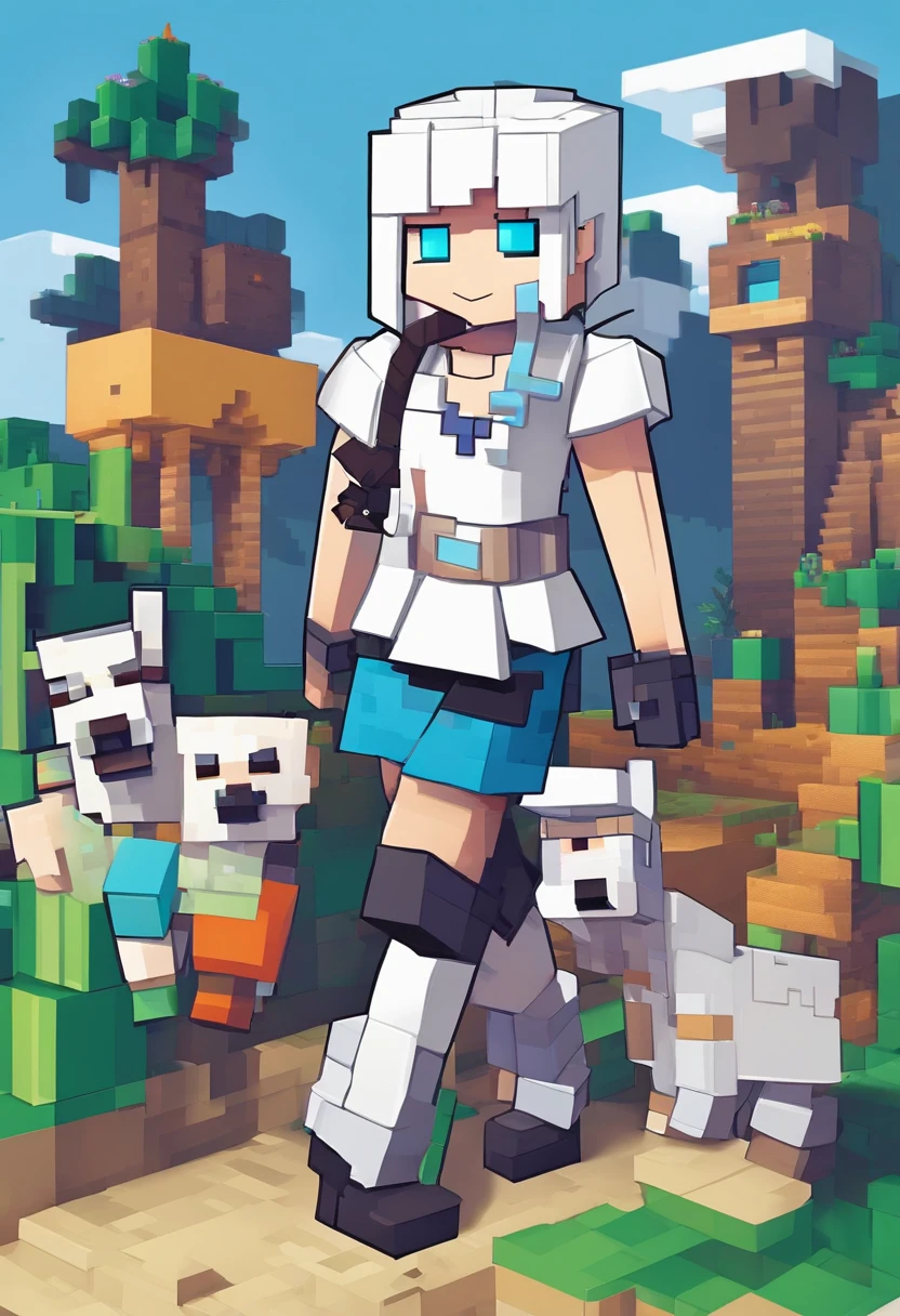 with short white hair,blue color eyes,Beth,a black skirt,White top