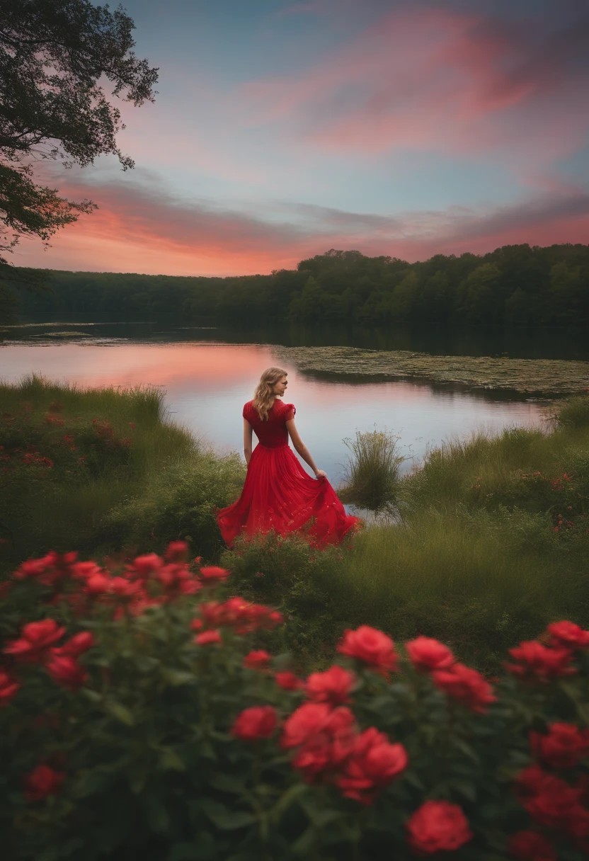 Taylor swift on a lake surrounded by wysterias