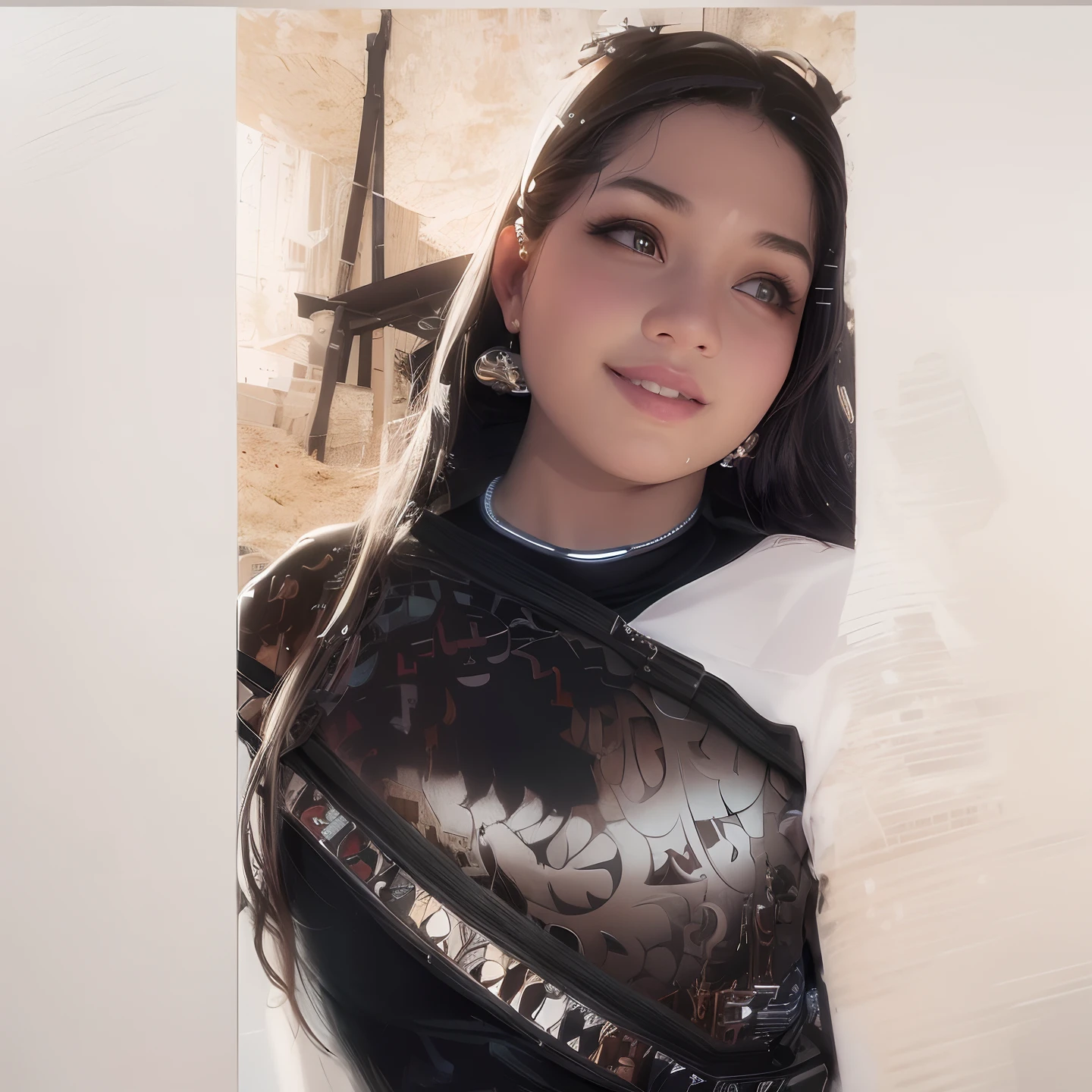 Girl with coffee futuristic background realistic face 8k high quality