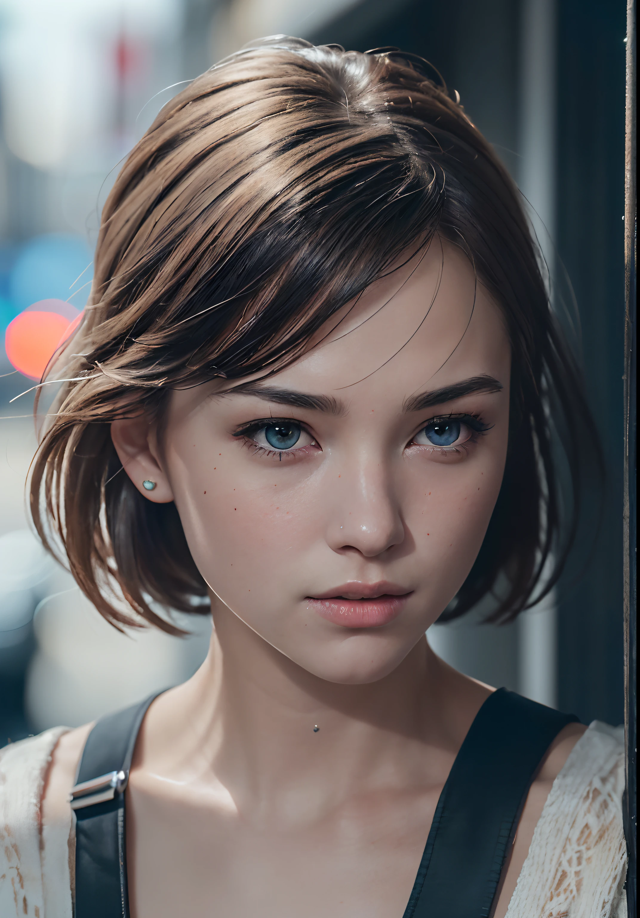 style, model shooting style, RAW close portrait of a 1girl, ((cute face: 1.7, 
perfect face: 1.3)), (from top: 1.2), best quality, epic (by Lee Jeffries photo, Sony A7, 50 mm, pores: 1.5, colors, hyperdetailed: 1.5, film grain: 1.4,
hyper-realistic: 1.5), hyper-realistic texture, masterpiece, unreal engine 5, extremely detailed CG unit 8k wallpaper, realistic eyes,
Crazily detailed photo, (ecstasy of light and shadow, deep shadow), (Winner of the Pulitzer Prize for Photography and the Taylor Wessing Prize for Photography)