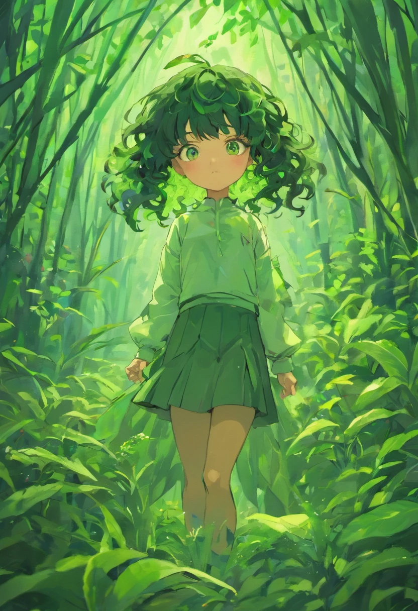 menino, preto, curly hair, roupas azuis, alegre, ATRAVESSANDO UM RIACHO, FOREST SCENERY OF THE CARNIVORAS PLANT, 3D animation