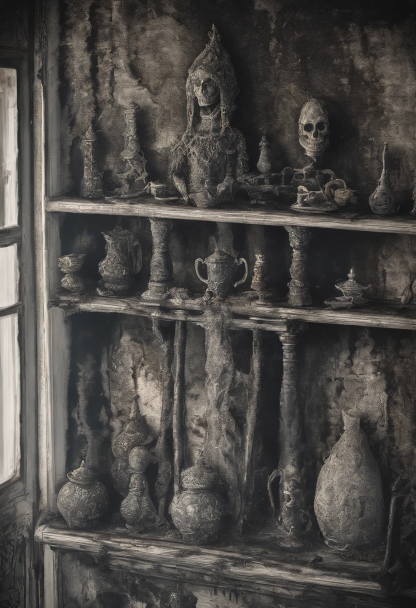 (extremadamente detallado, obra maestra, La mejor calidad), Estilo oscuro, intense illumination, rostro con arrugas, mujer crucificada, tentacle, monstruoso, interior de una piscina de agua, imagen submarina, alien con Colmillos finos. manchas de tinta. Rococo composition. Luz de caravaggio