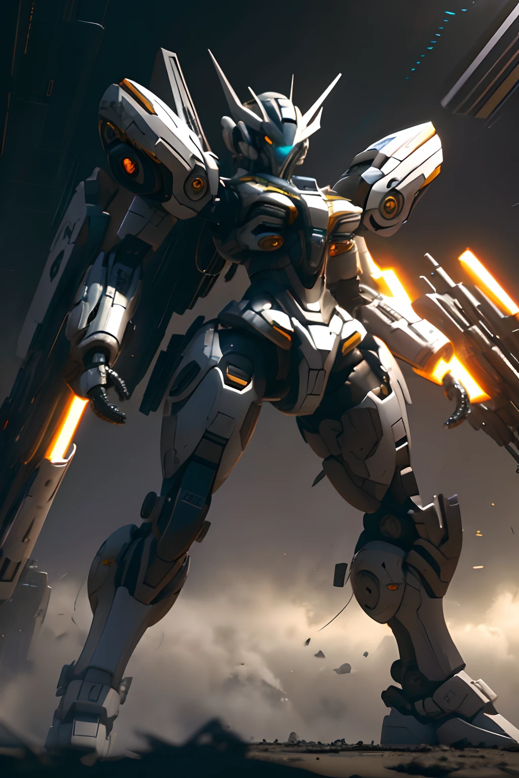 1 chica Cabello Blanco Soldado estilo pistola en el fondo, Chica en Mech Blanco, Cyberpunk anime chica mecha, Wearing sci-fi military armor, Hermosa chica negro cyborg, Cyborg - Chica de plata, Mech negro de Fira, Eco de Overwatch, Perfecto anime cyborg mujer, Pupilas azules, Cinco dedos, CGhSociety inspirado campo de batalla, alien planet, Alien battle,