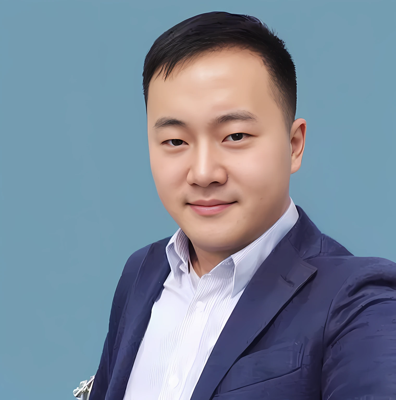 Alafid man in blue jacket and white shirt poses for a photo, yanjun cheng, huifeng huang, wei wang, zeng fanzh, Bo Feng, xintong chen, jinyiwei, xue han, Wang Qichao, yintion j - jiang geping, wenjun lin, Lin Qifeng, Leng Jun
