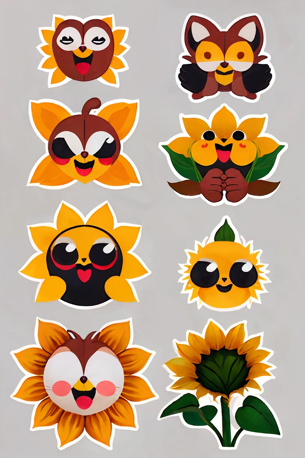 stickers of four sunflower,cute,anthropomorphic sunflower,fear