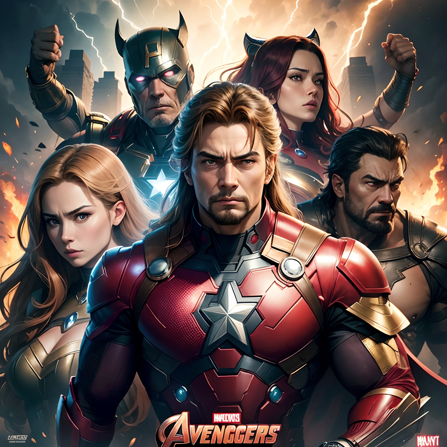 Avengers poster: Dinastia Kang, Doutor estranho na frente, kang behind