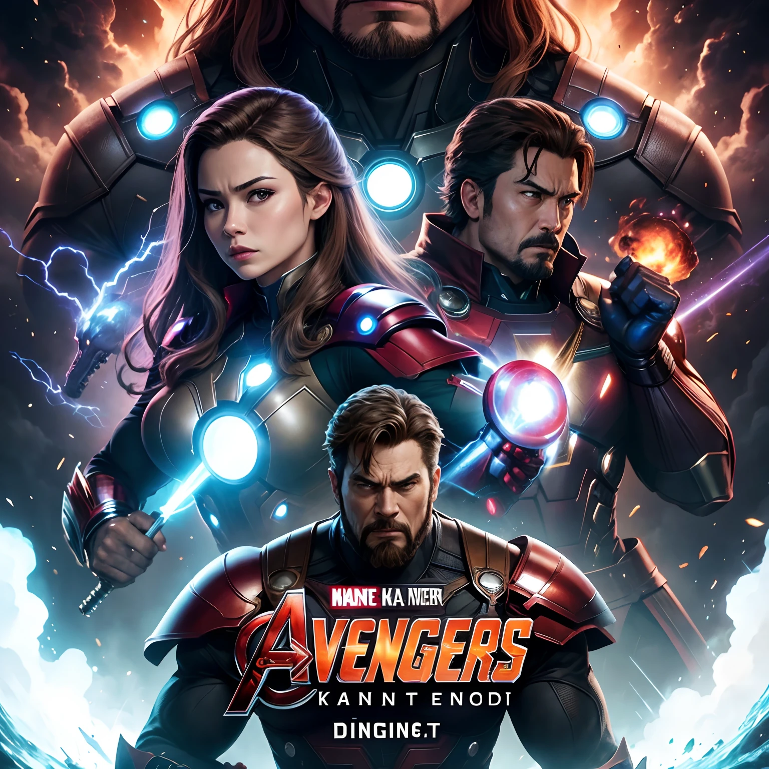 Avengers poster: Dinastia Kang, Doutor estranho na frente, kang behind