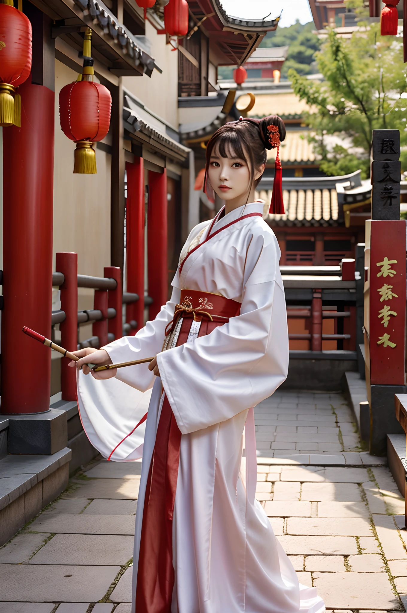 a human female character,taoist:1.4, single hairbun,chinese type, age around 20, small breasted, in a traditional wudang outfit,geisha hair,oiran hairsticks,athletic, 165 cm height, 55 kg weight, brown eyes