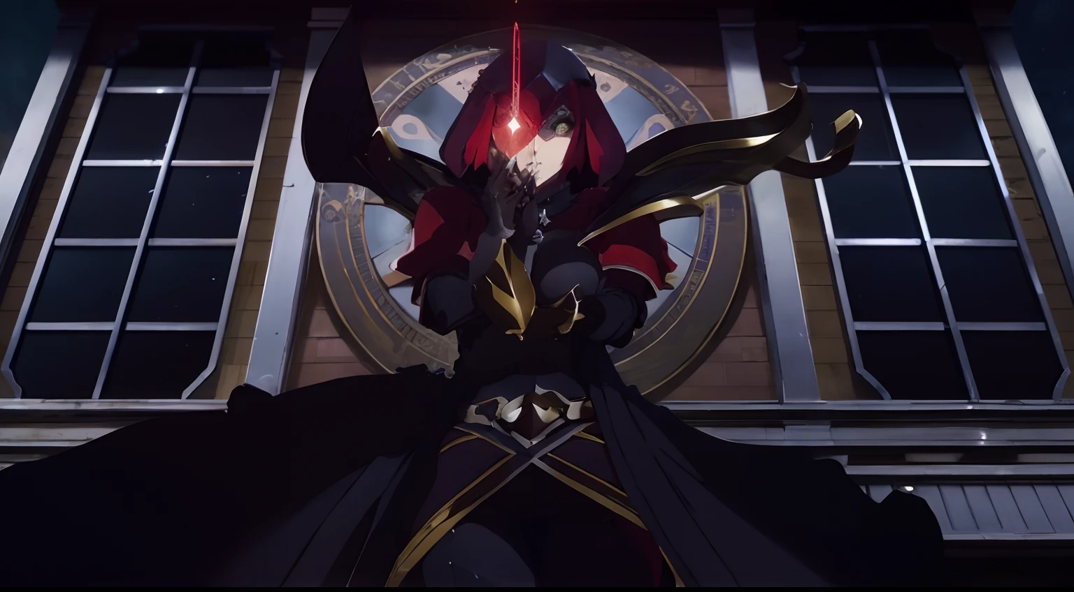 anime character with a red light in front of a building, fate grand order, shalltear from overlord, overlord season 4, anime style like fate/stay night, fate zero, still from anime, today's featured anime still, albedo from the anime overlord, popular isekai anime, from overlord, still from tv anime