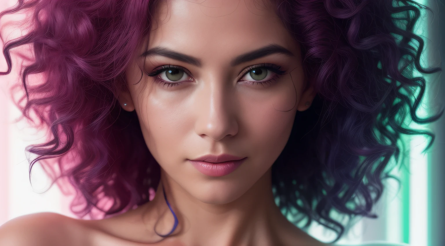 rosto alegre, cabelo rosa longo original, long eyeslashes, olhos bonitos com brilho, surrealismo, sombra, estereograma, (fotorrealista, realista: 1.2), POV, atmosphric perspective, cinematic lighthing, ray tracing, 8k, super detalhe, melhor qualidade, obra-prima, bem detalhado, (Canan EOS R6, 135mm, 1/1250s, f/2.8, ISO 400:0.9), cyberpunk, neon, sinais de neon