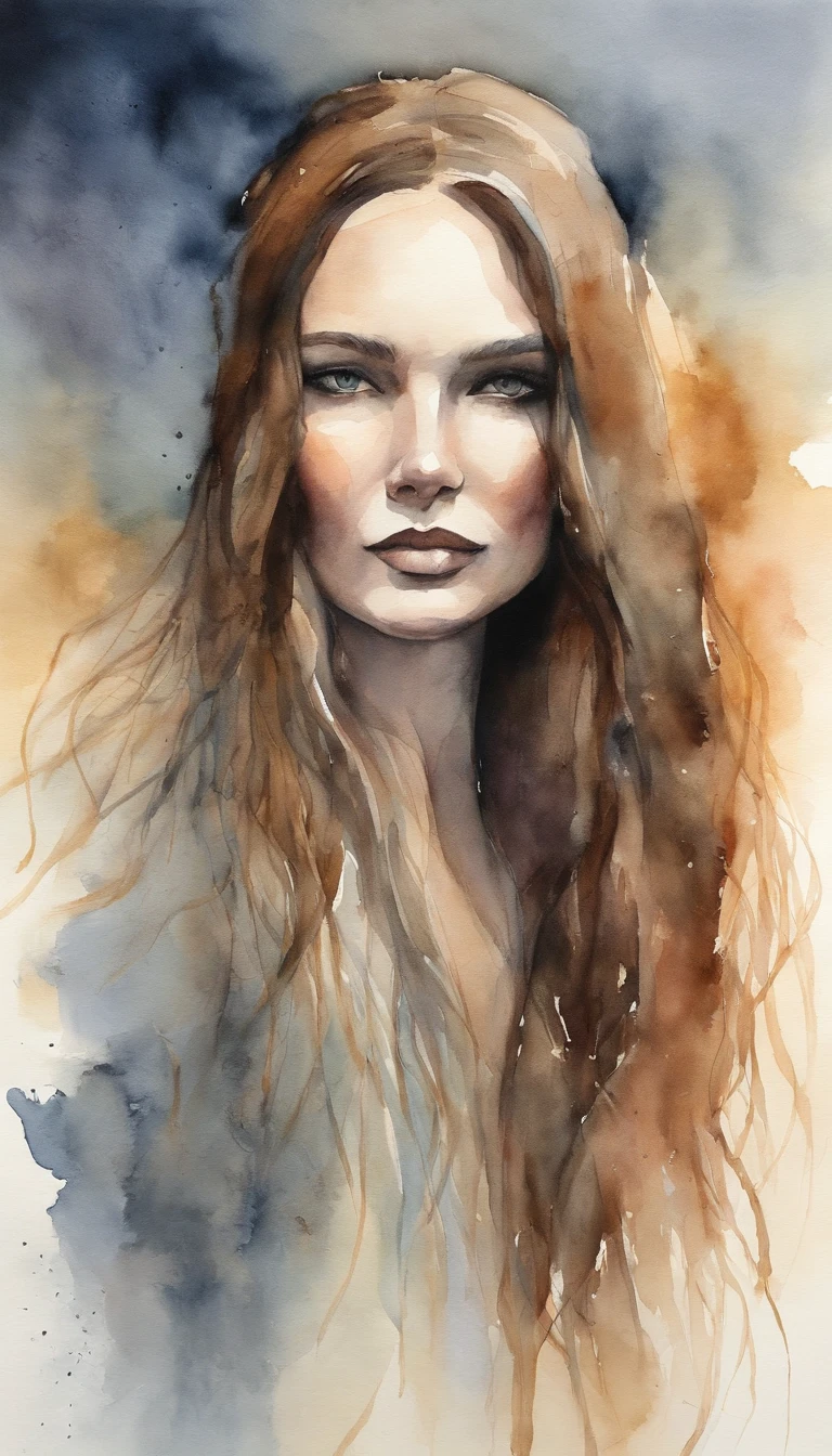 An enlarged view of a woman's face, capturado em cores Muito um Live,Uma linda rosa grande no cabelo, com brilho, His eyes looked directly at the viewer with an intense expression, his features etched with a sense of mystery and fascination, cercado por pancadas de neblina, adding an ethereal touch, escultura, carved from marble