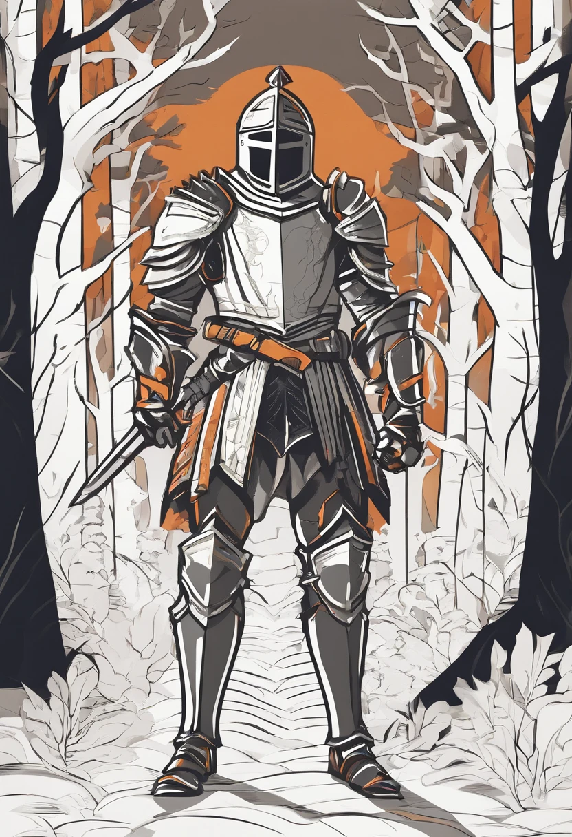 Fantasy knight in a dark forest at knight, smirking, short curly hair, dark skin, orange lipstick, smiling, glasses, steel chestplate, armor, muscular