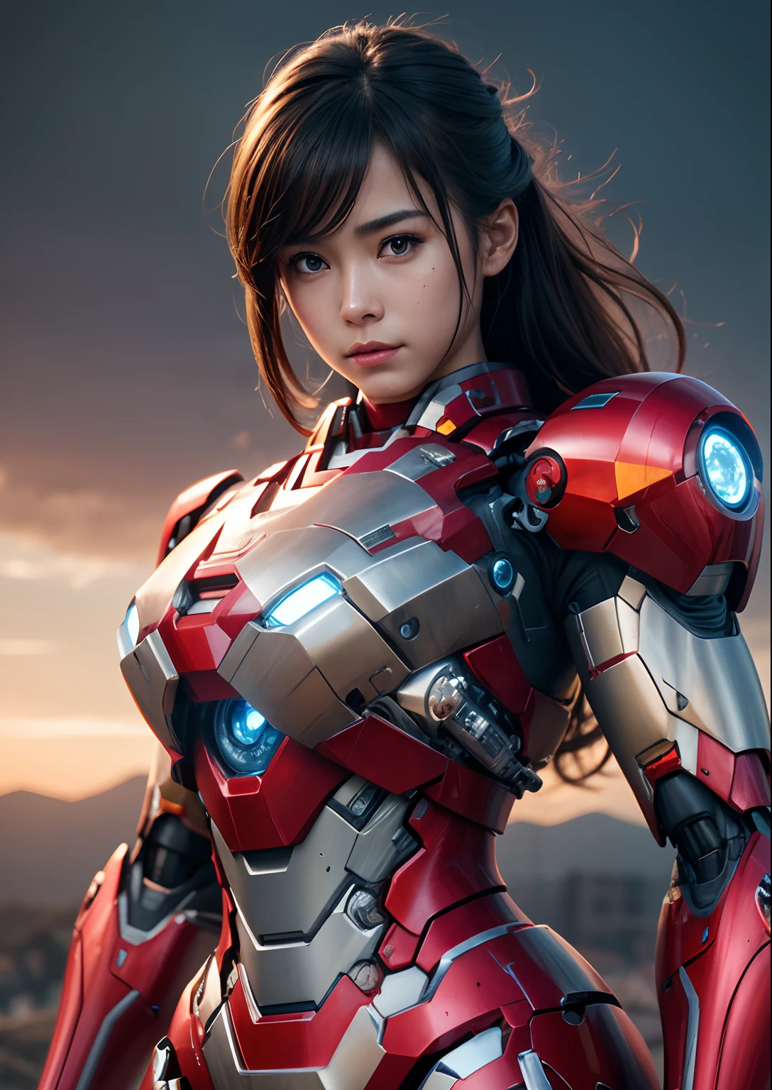 Textured skin, Super Detail, high details, High quality, Best Quality, hight resolution, 1080p, hard disk, Beautiful,(ironman),beautiful cyborg woman,Mecha Cyborg Girl,Battle Mode,Girl with a Mecha Body,She wears an Iron Man mech