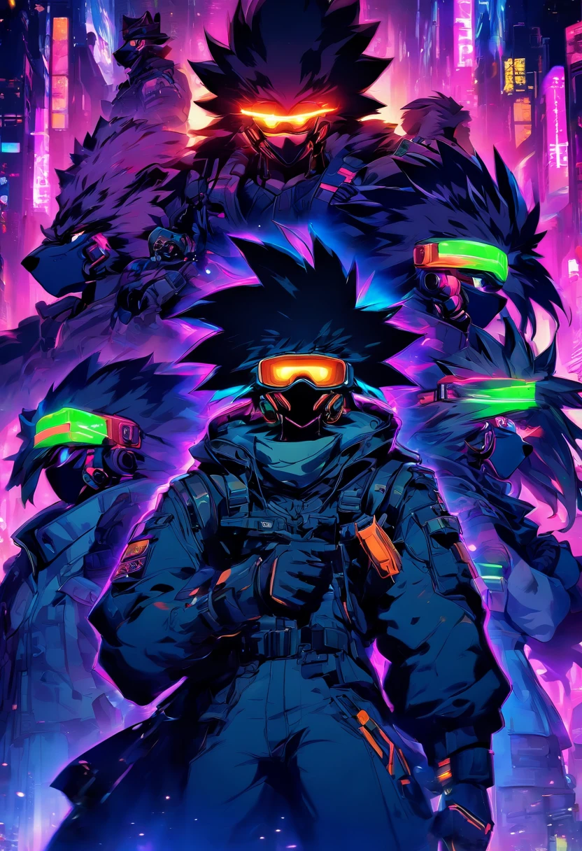 Furry，Black Panther，Fluorescent green pattern，green pupills