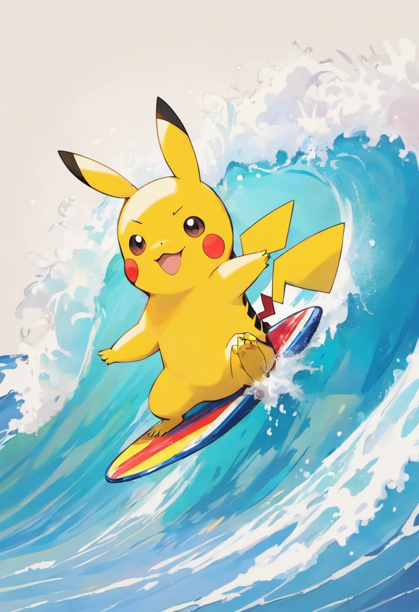 pikachu surfing a wave