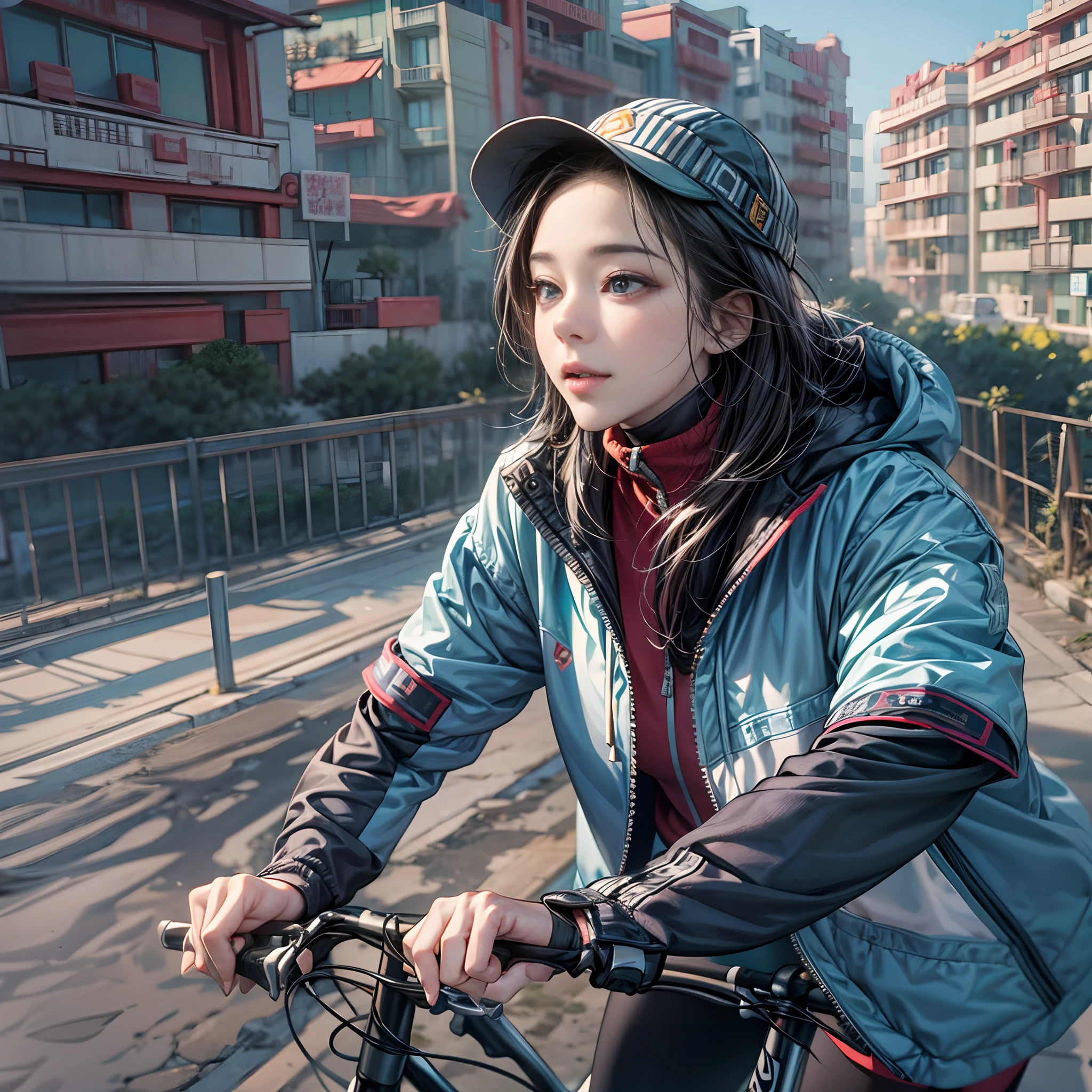 ((Masterpiece, Best quality, Extremely detailed CG, 8k, Cinematic lighting)),This beautiful coastal city in Qingdao, China,There is a beautiful girl riding a mountain bike,She wears a sports yoga suit,Short black hair flutters gently in the breeze,The corners of his mouth evoke a charming smile。White basketball shoes match her sportswear just right。Girl riding her mountain bike,Zip along Qingdao's iconic and beautiful seaside road。From beautiful bays to stretches of beaches,She enjoys riding,At the same time, you can enjoy the iconic sea view of Qingdao。The blue sea and golden sand behind you are intertwined。The waves crashed on the reef,Bring a fresh sea breeze。She felt the sea breeze blowing。The ride passed iconic places in Qingdao city,Laoshan、Trestle。She meandered up the mountains,Conquered steep slopes,Feel the interweaving of challenges and achievements。She galloped down the boardwalk,Overlooking stunning sea views,1.4x realism,high detal,in a panoramic view,Faraway view,(anatomy correct,Accurate and perfect Korean female face,exquisite facial features,Dexterous hands),3D,hyper HD,extremely detaile,(Extremely detailed picture),(light and shadow effect),(Movie lighting),(cinema4d),(Light particle tracing),(rendering by octane),(Best Painting),(Master painting),(8K分辨率),photorealestic