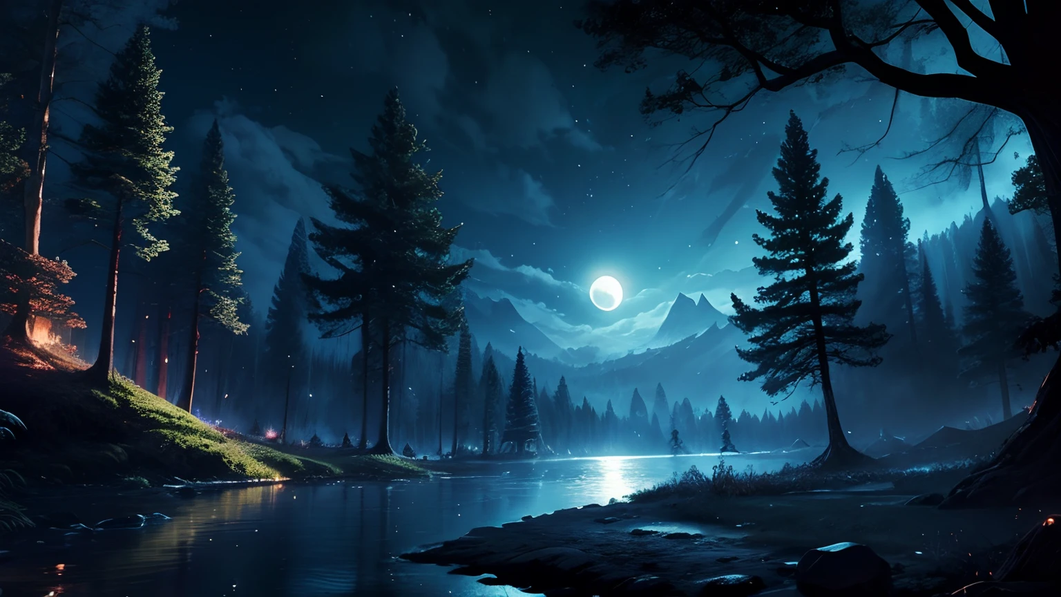 Fantasy,  background,  night,  moonlight,  forests.