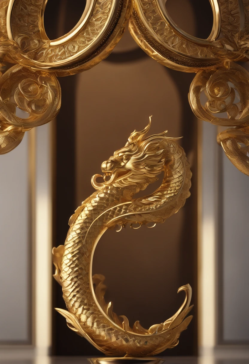 A kanji,unexpectedly。 The word is represented by the following thing: there are two gold rings,There is a dragon on it, rendered in keyshot, rendered in cinema 4 d, Rendered in Cinema4D, 8 intricate golden tenticles, intricate gold elements, rendered in cinema 4 d octane, stylized 3 d graphics, depicted as a 3 d render, Obras de arte intrincadas. rendering by octane, luxurious ornate golden jewelry