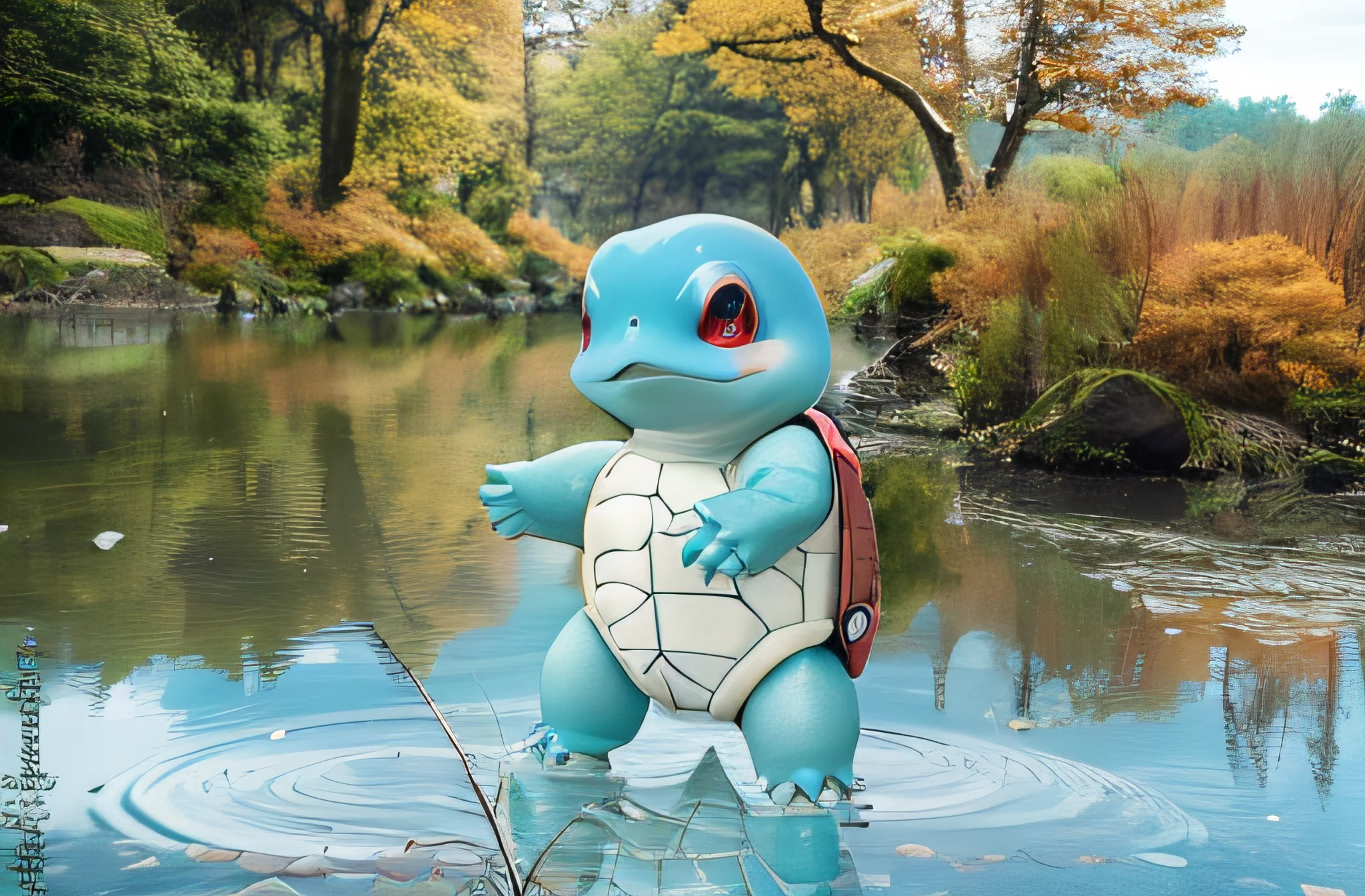 Photography, full body BREAK of real life Squirtle BREAK portrait, symmetrical, highly detailed, smooth, sharp focus, cinematic lighting, rough skin, hard red turtle shell