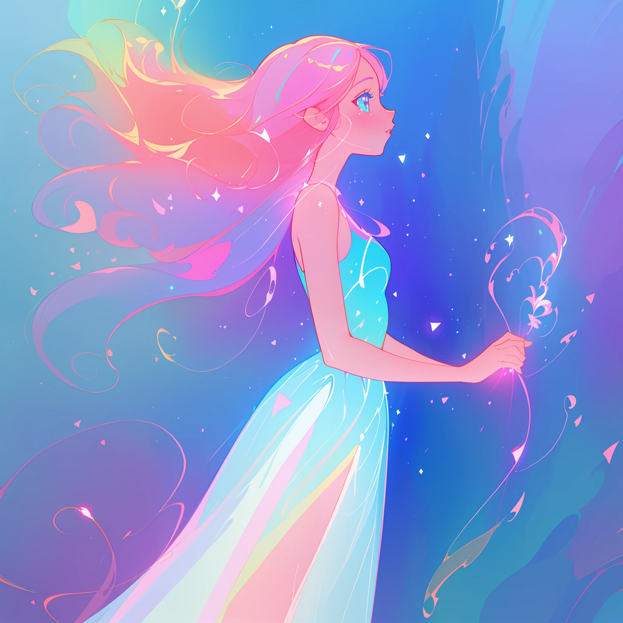 beautiful anime girl in colorful liquid dress, vibrant pastel colors, (colorful), magical lights, sparkling lines of light, inspired by Glen Keane, inspired by Lois van Baarle, disney art style, by Lois van Baarle, glowing aura around her, by Glen Keane, jen bartel, glowing lights! digital painting, flowing glowing hair, glowing flowing hair, beautiful digital illustration, fantasia background, whimsical, magical, fantasy, beautiful face, ((masterpiece, best quality)), intricate details, highly detailed, sharp focus, 8k resolution, sparkling detailed eyes, liquid watercolor