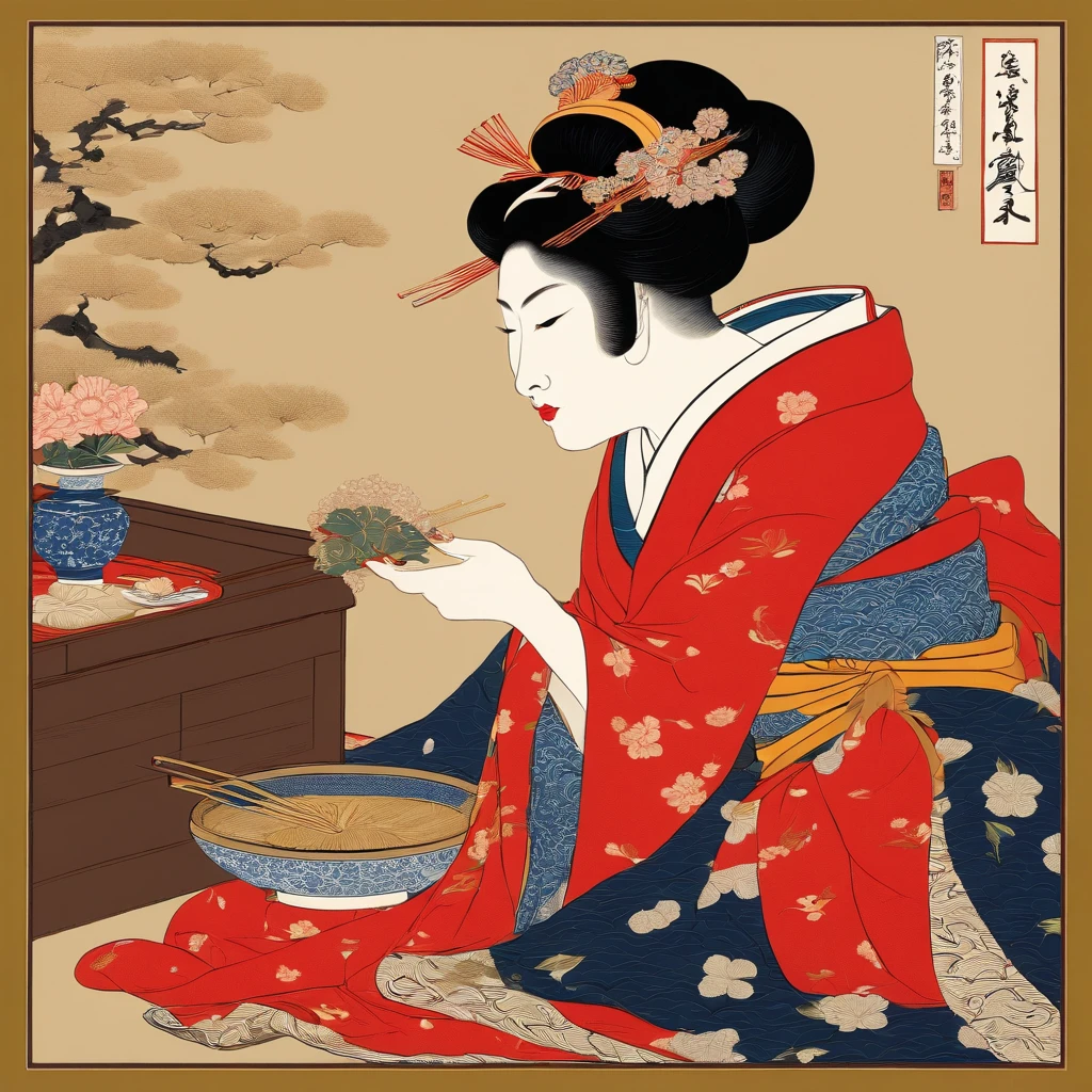 Masterpiece、top-quality、ukiyoe painting Sharaku Woman Blowing Beadlo