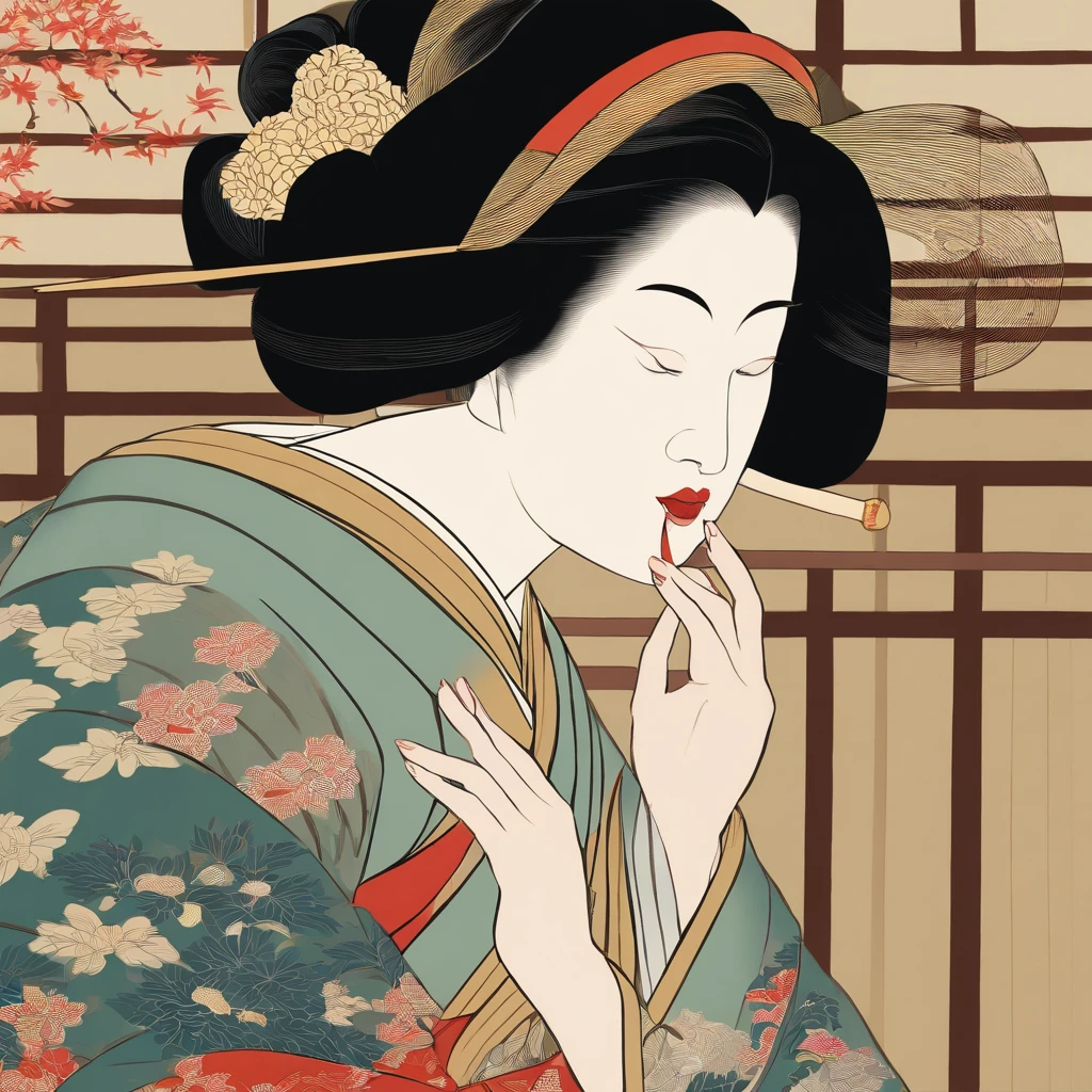 Masterpiece、top-quality、ukiyoe painting Sharaku Woman Blowing Beadlo