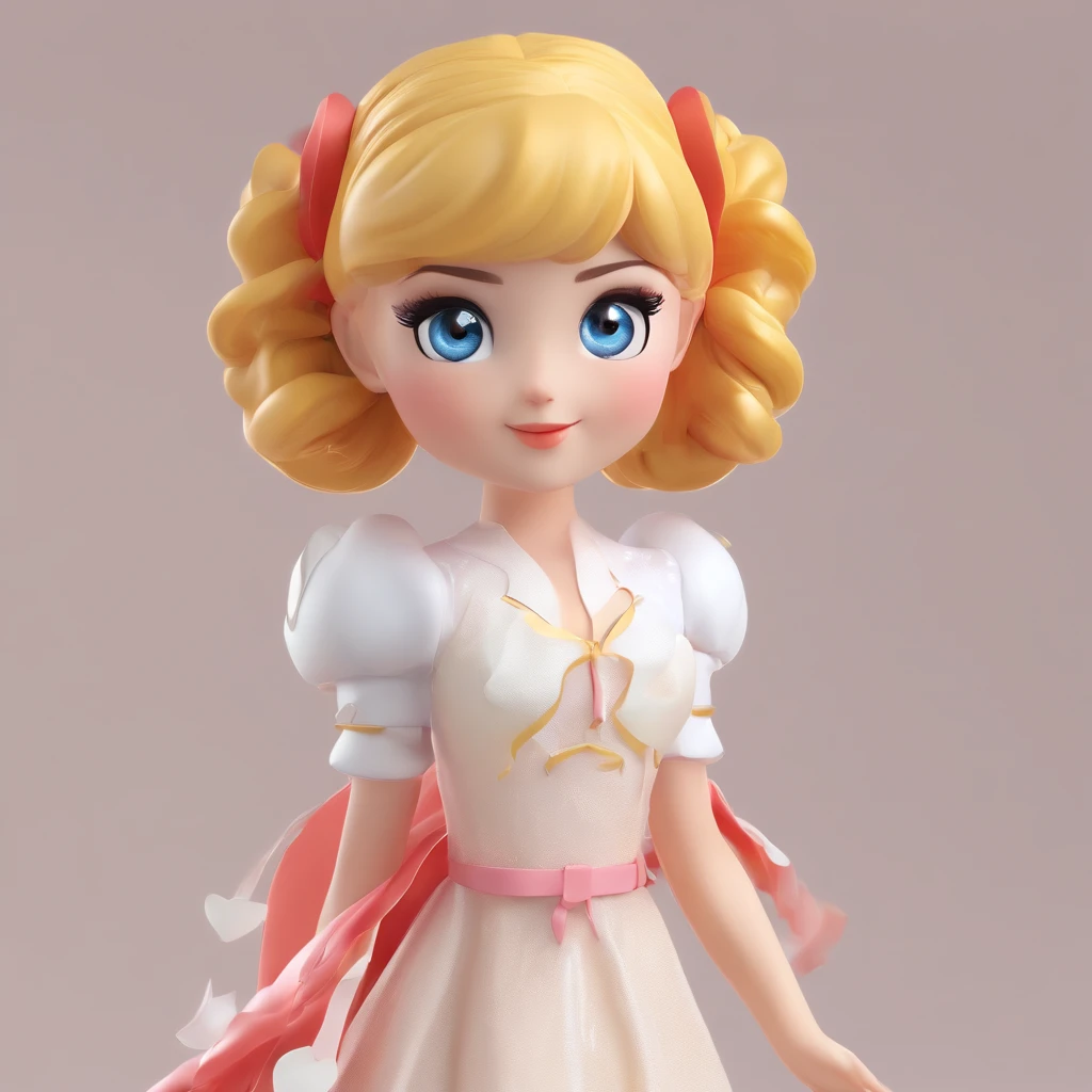 super cute girl IP by pop mart, Bright eyes, cherub,Little white dress, Clay, Models, a blind box toy, Glossy and delicate,Clean background, Good gloss, 3D rendering of,Best quality