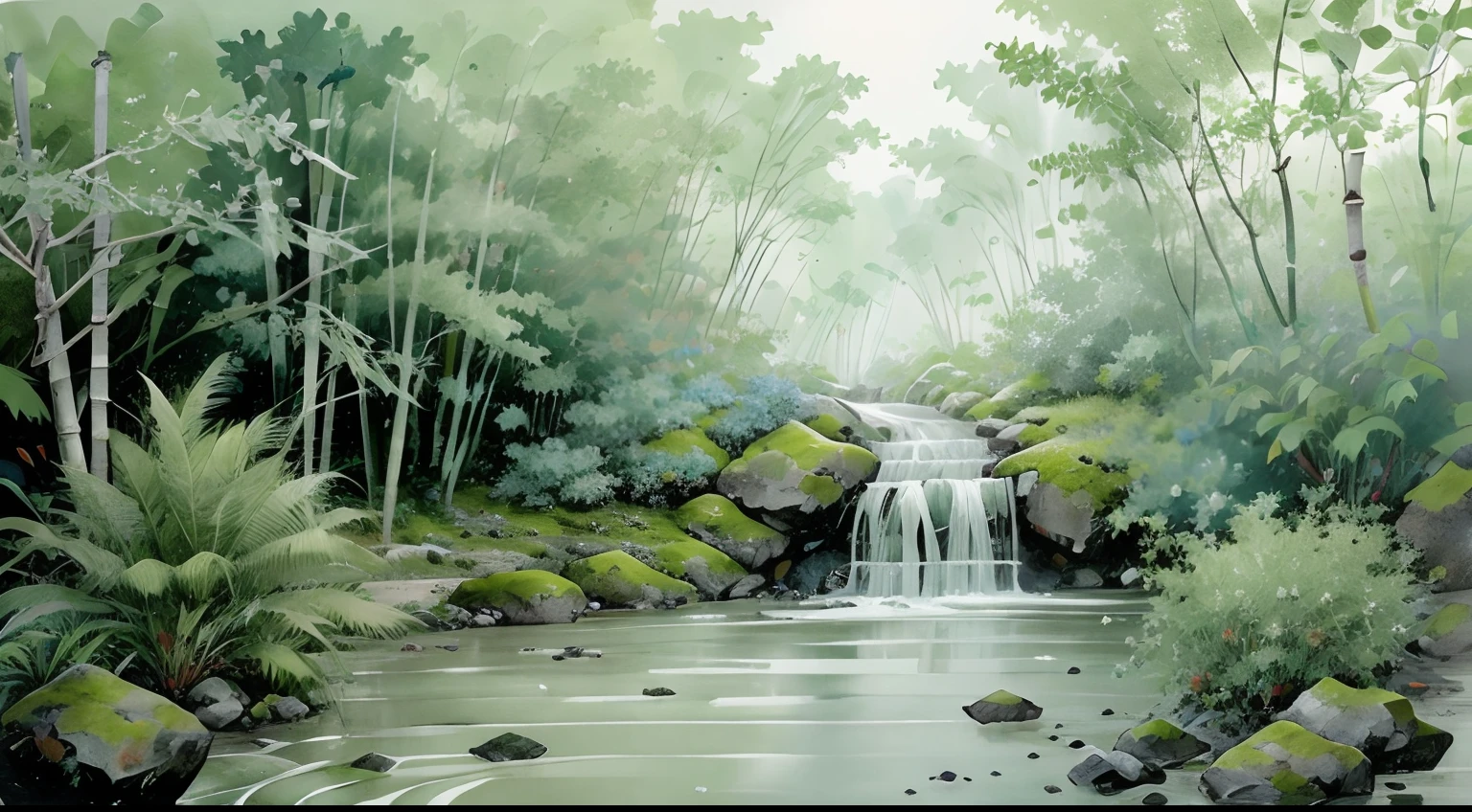 forests, trees, Bamboo Forest flower: Waterfall Grey