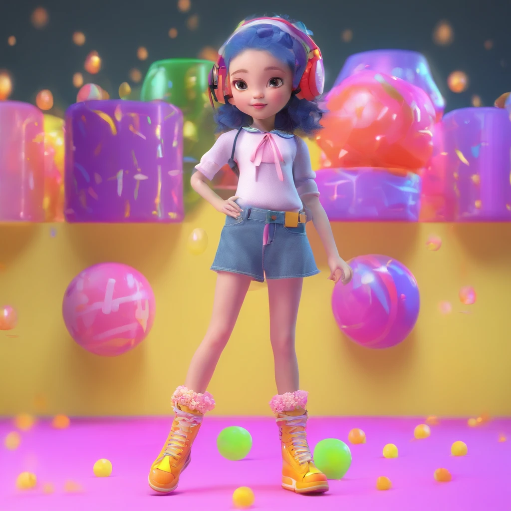 Sweet, cool, cute  girl, long legs, nicesocks, fashionable shoes, full body, toysblender, candy color, cyberpunk, fashiontrend, 3s material, transparent materialBubble Mat, bubble, luminous littlecreature, c4d, 3D, super detail --niji 5 --ar 3:4 --s 120