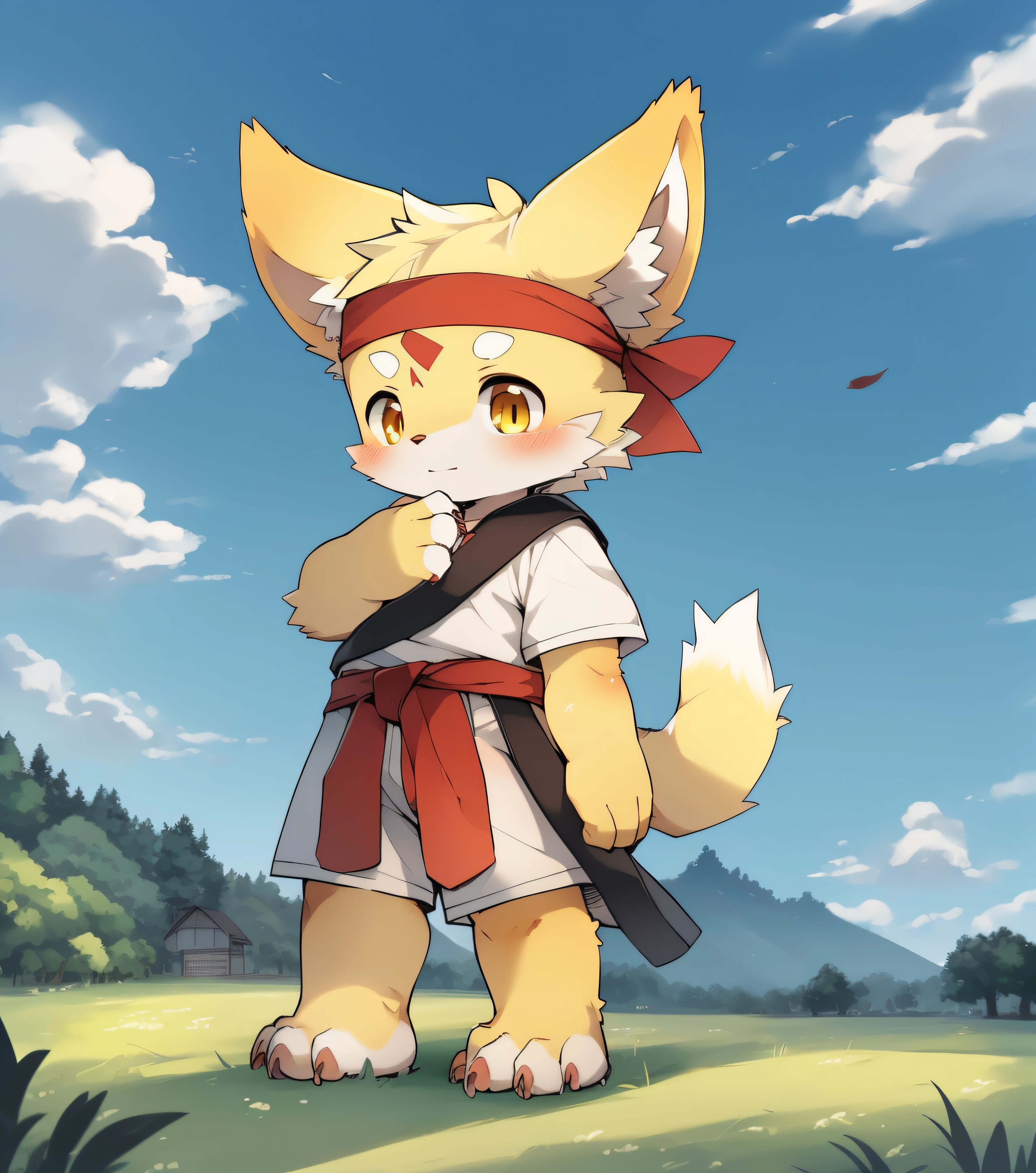 Golden fur,Golden fur,Golden skin,Beast too,Orc little boy,grassy fields,lawns,standing on your feet,attention,blue-sky,shaggy,shaggy,Egg yellow fur,Golden fur,Golden fur,Golden fur,Golden-yellow hair,male people,canid,adolable,adolable,adolable,solo person,sharp talons,Detailed fur,Golden eyes,Thick eyebrows,Fluffy tail,white short sleeve,short white pants,ultra - detailed:1.0,Libido boy,toddlers,toddlers,toddlers,children,children's,Gamine,Beast too,Beast too,Beast too,adolable,adolable,Shota(Via Dagasi:1.1),anatomy correct,Barefoot,Barefoot paws,Barefoot claws,Barefoot paws,Barefoot paws,standing on your feet,attention,bald-headed,Cat's paws,lawns,grassy fields,On the lawn,on a grassy field,Tread on the grass,Trampling on small grass,Tread on the grass,Trampling the meadow,Tread on the lawn,Trampling the lawn,bald-headed,balding,balding,Golden paws,Golden paws,Golden paws,Golden paws,Trampled grass,Trampled grass,Stand on the lawn,standing in grassy field,Stand on the lawn,There are footprints on the lawn,Footprints on the lawn,marshes,mud ground,Dirt roads,Muddy in the grass,sludgy,red waistband,komono,red headband,Blood,A child with a katana in his hand,Children with serious expressions
